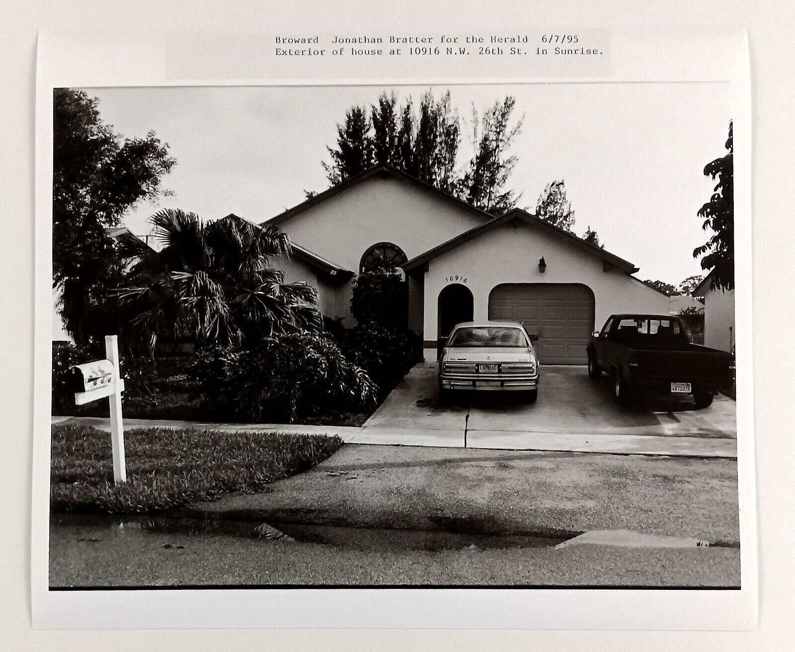 1995 Sunrise Florida House Exterior 10916 NW 26th Street Home VTG Press Photo