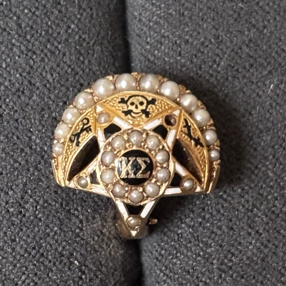 Antique 14k Yellow Gold Kappa Sigma Fraternity Pin w/Seeds Pearls (Missing One)