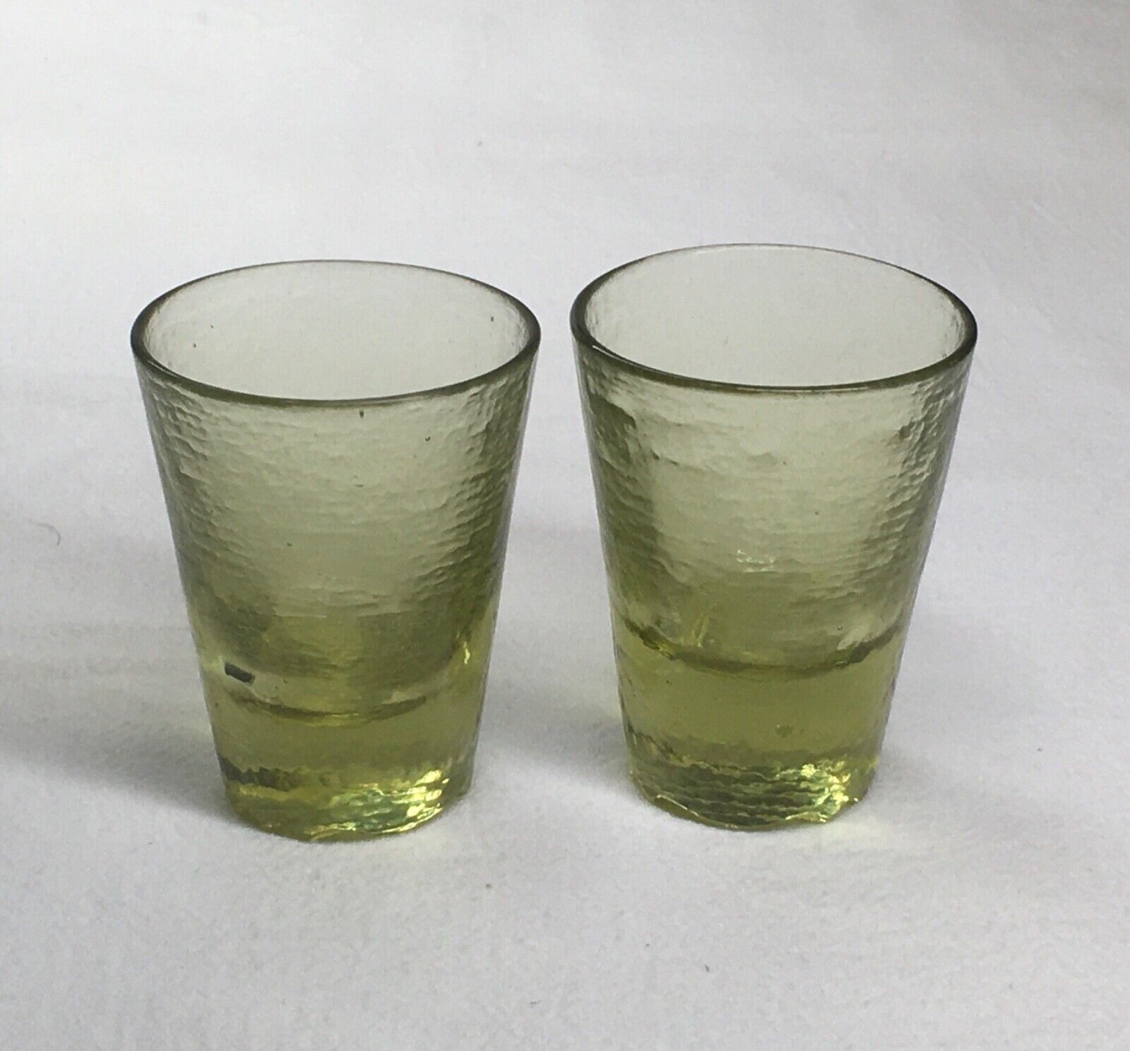 Vintage Heavy Glass Light Green Shot Glasses With Serrated Base, Lot Of 2.