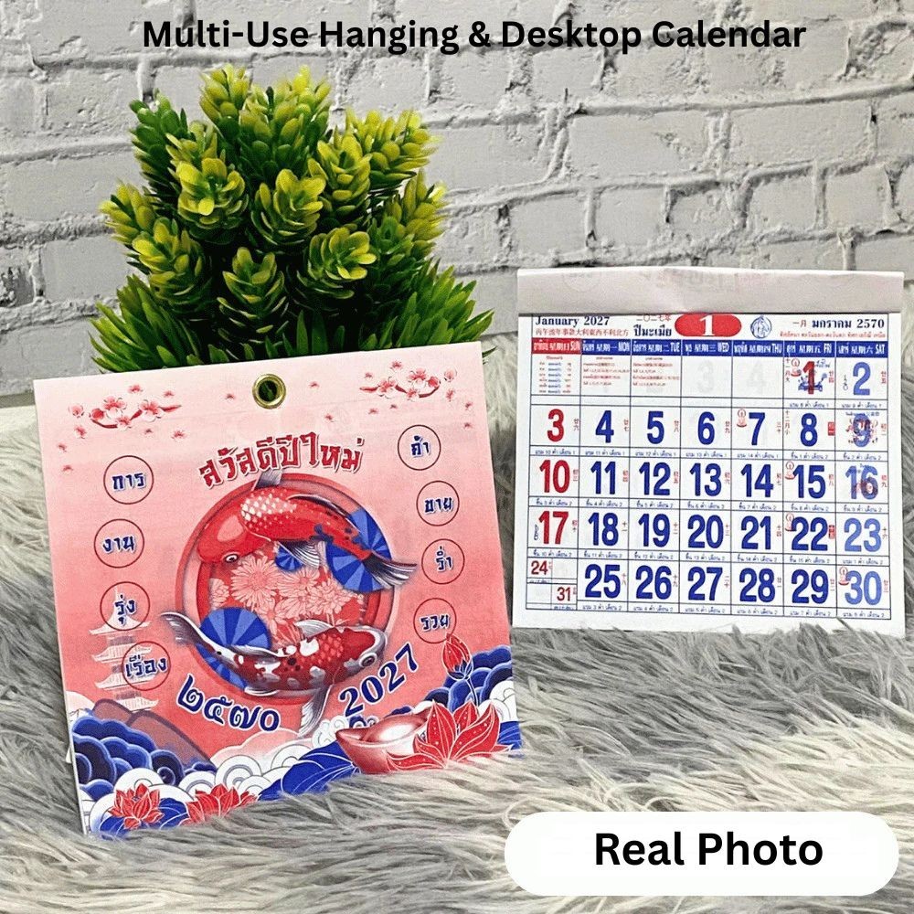 2027 Thai Mini Calendar 12x12.5cm Desk & Hanging New Year Good Fortune