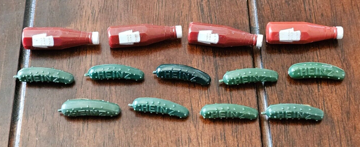 Vintage Heinz Pickle and Ketchup Bottle pin lot