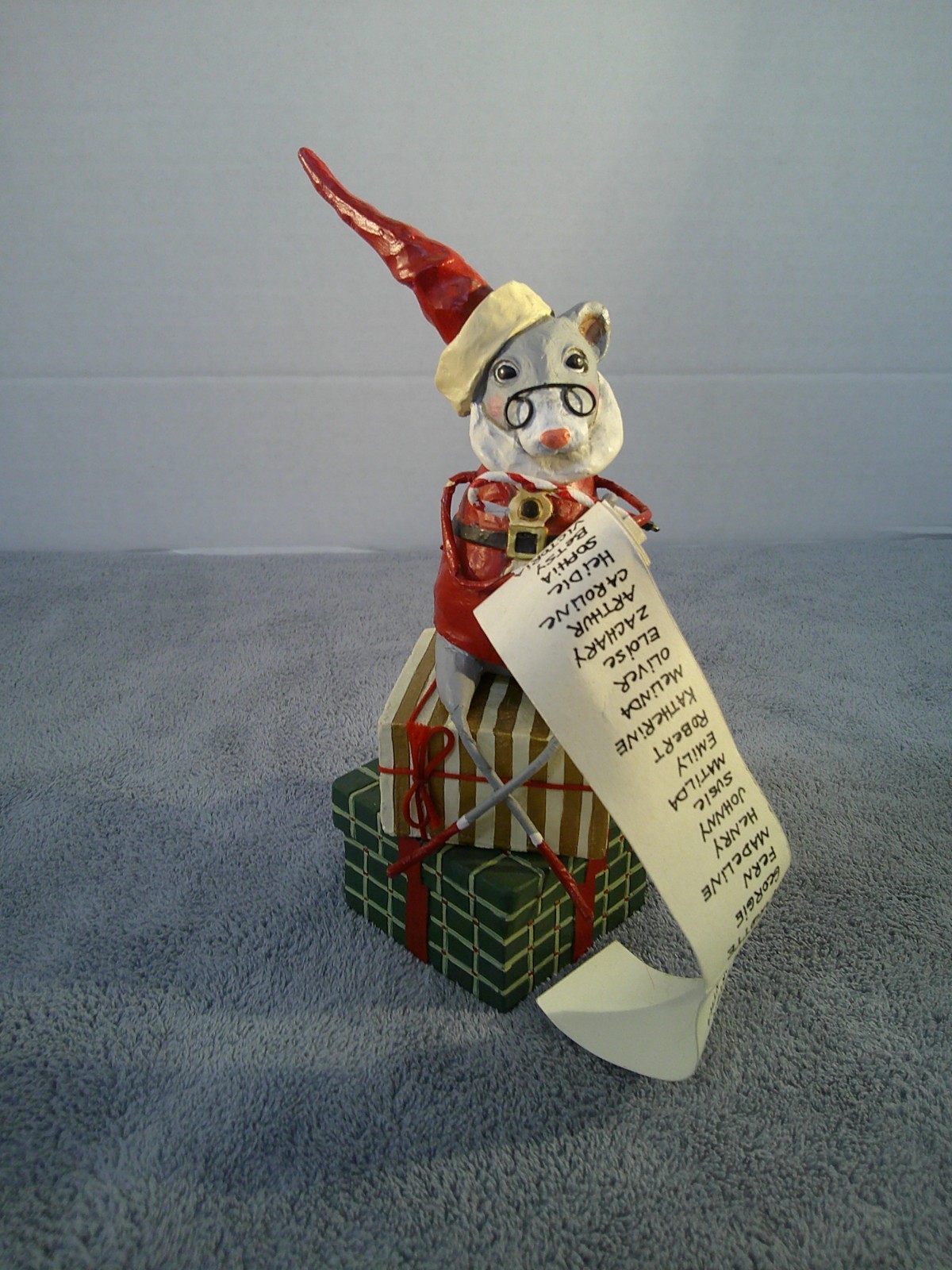 RARE Lori Mitchell Whimsical Christmas Santa Mouse List Presents -see cond. RARE Lori Mitchell Whimsical Christmas Santa Mouse List Presents -see cond.