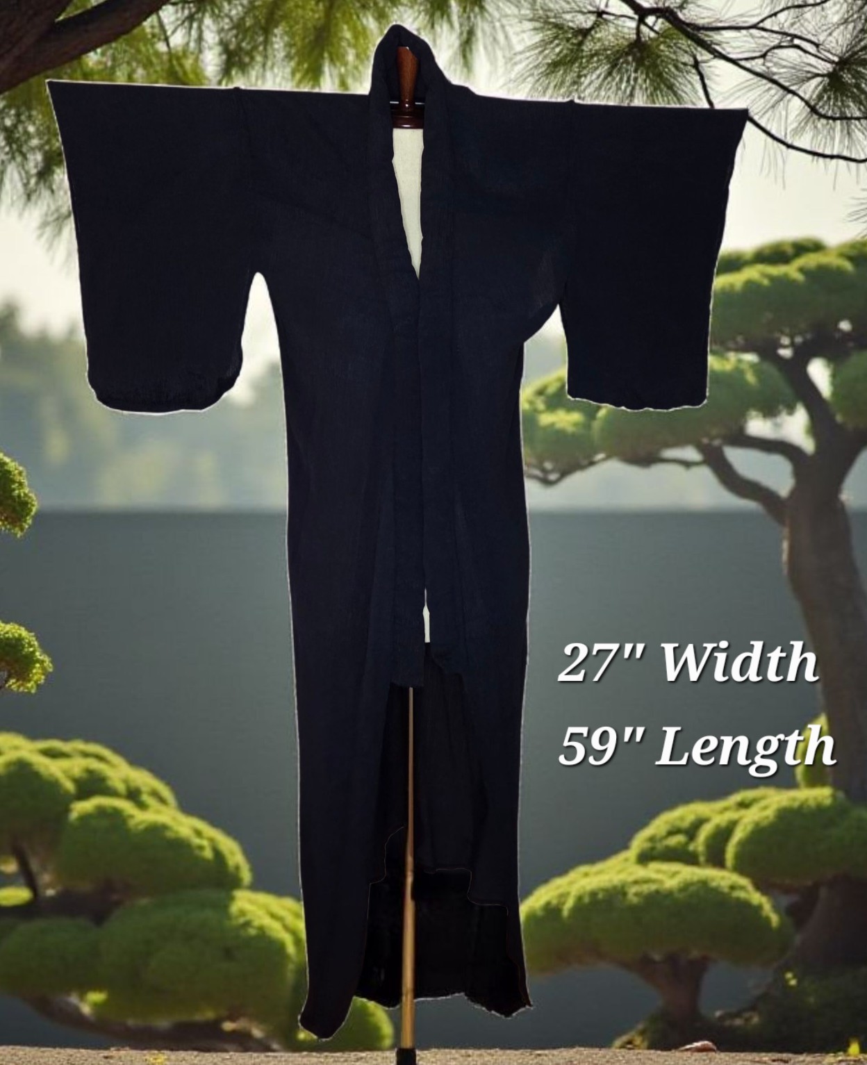 Japanese Kimono Men\'s/Women\'s Navy Blue Crepe Cotton Traditional Design Vintage