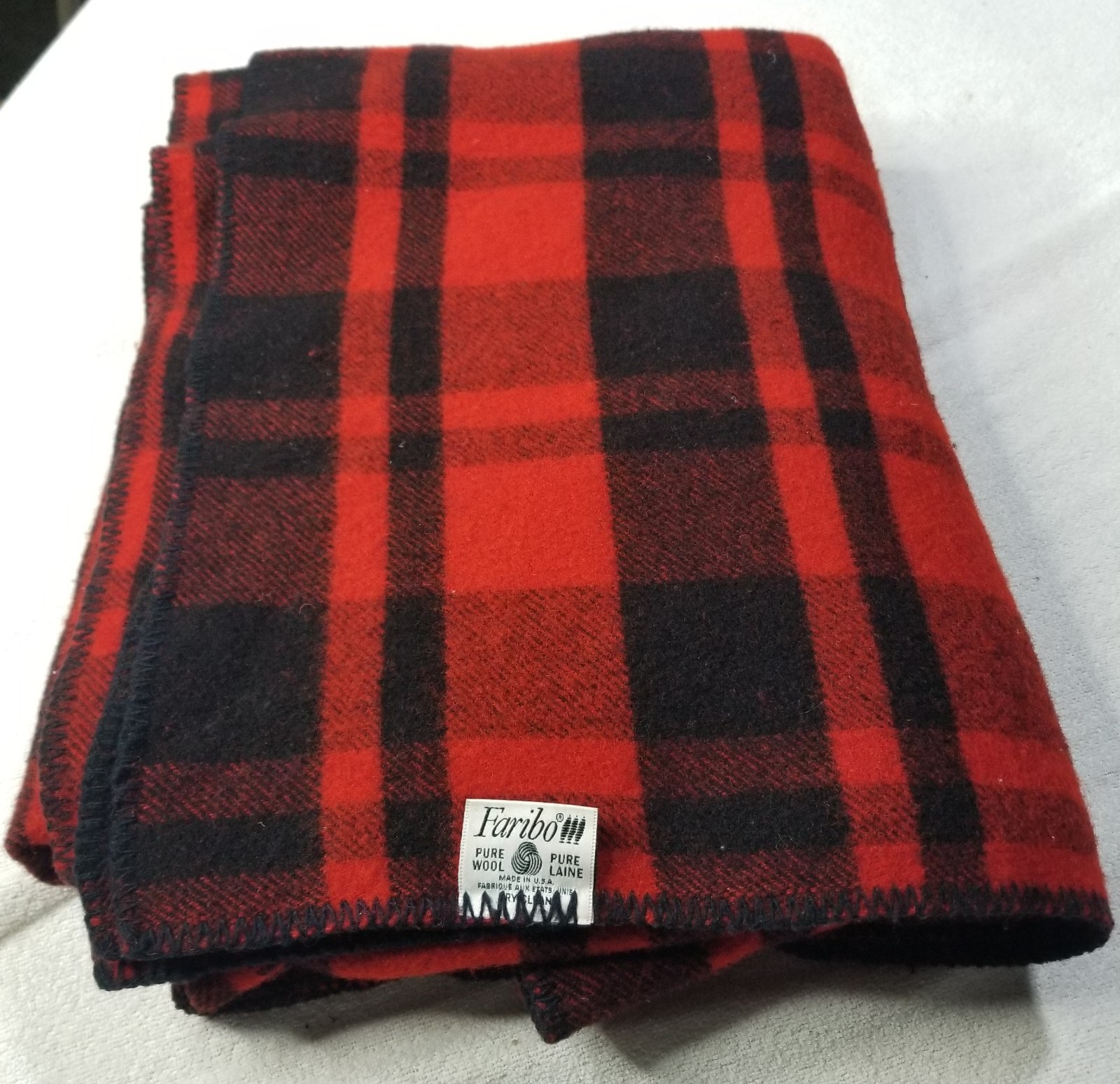 Vtg Faribault Woolen Mill Blanket Red Buffalo Check Plaid Pure Wool 82x60 USA