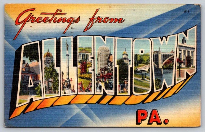 c1944 Greetings From ALLENTOWN Large Letter Pennsylvania PA Linen Postcard