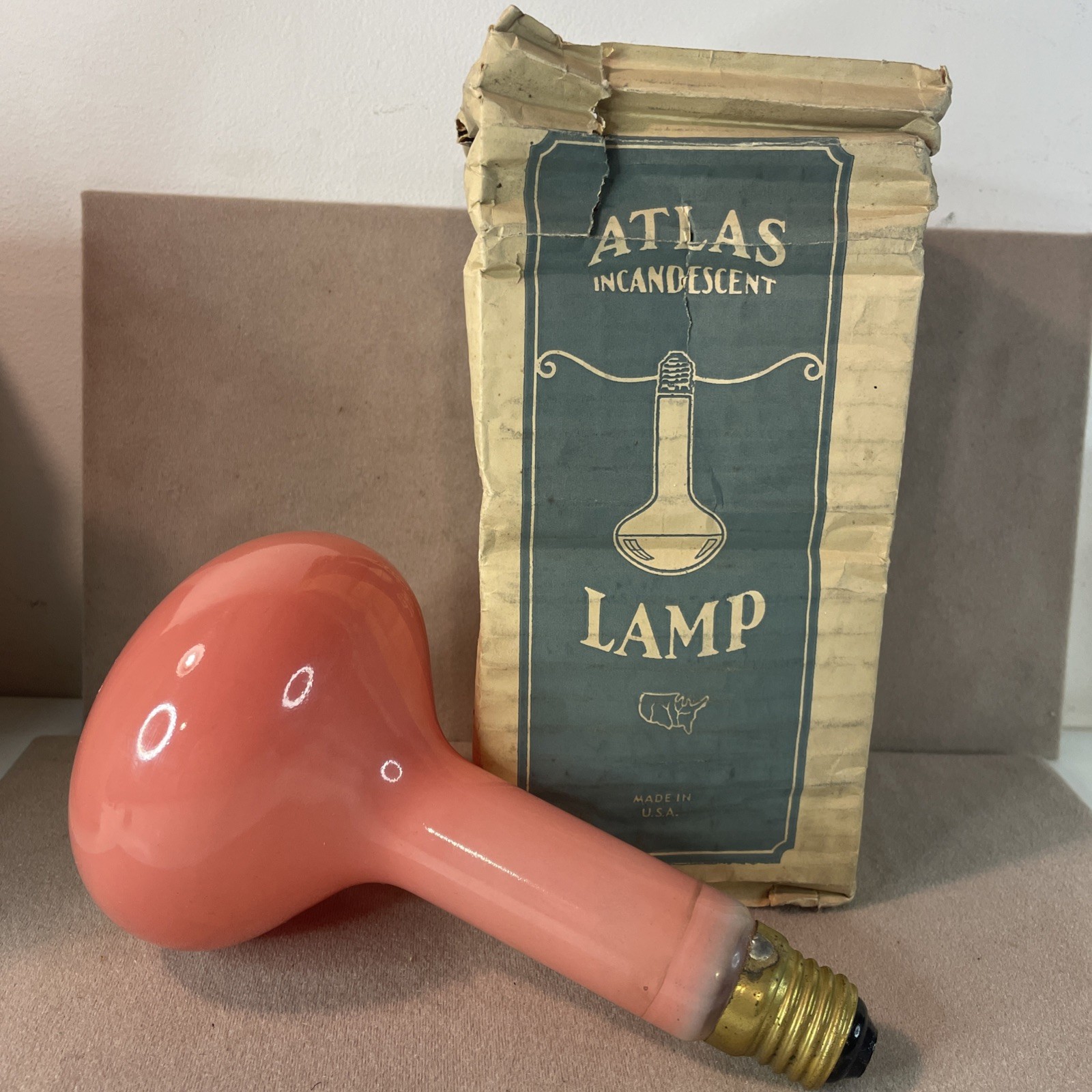 Vintage Atlas 50’s (?) Pink 200 watt with sleeve light bulb Works Studio USA