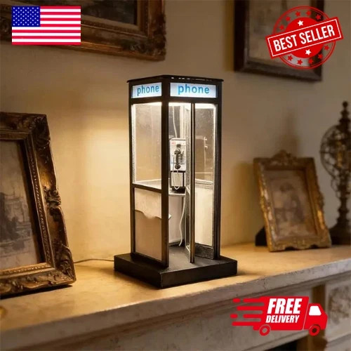 Retro Mini Telephone Booth Night Light for Bedroom & Home Decor US