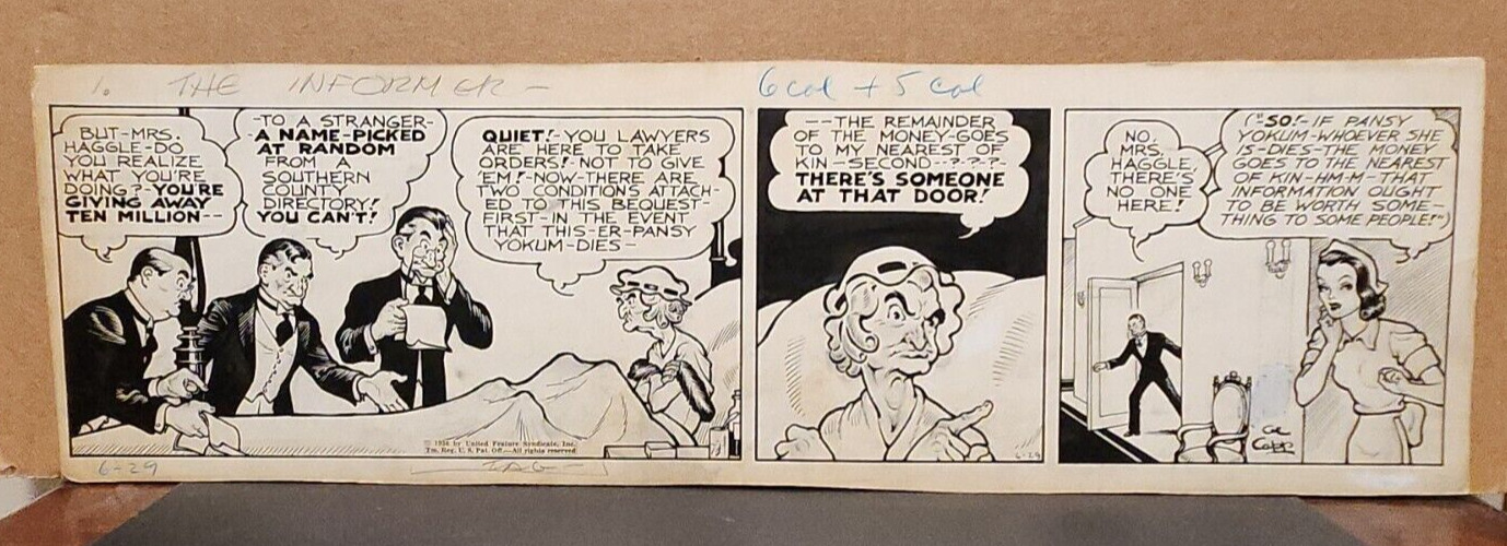 LI\'L ABNER Daily Comic Strip Original Art 6-29-1936 AL CAPP Hattie Haggle Lil