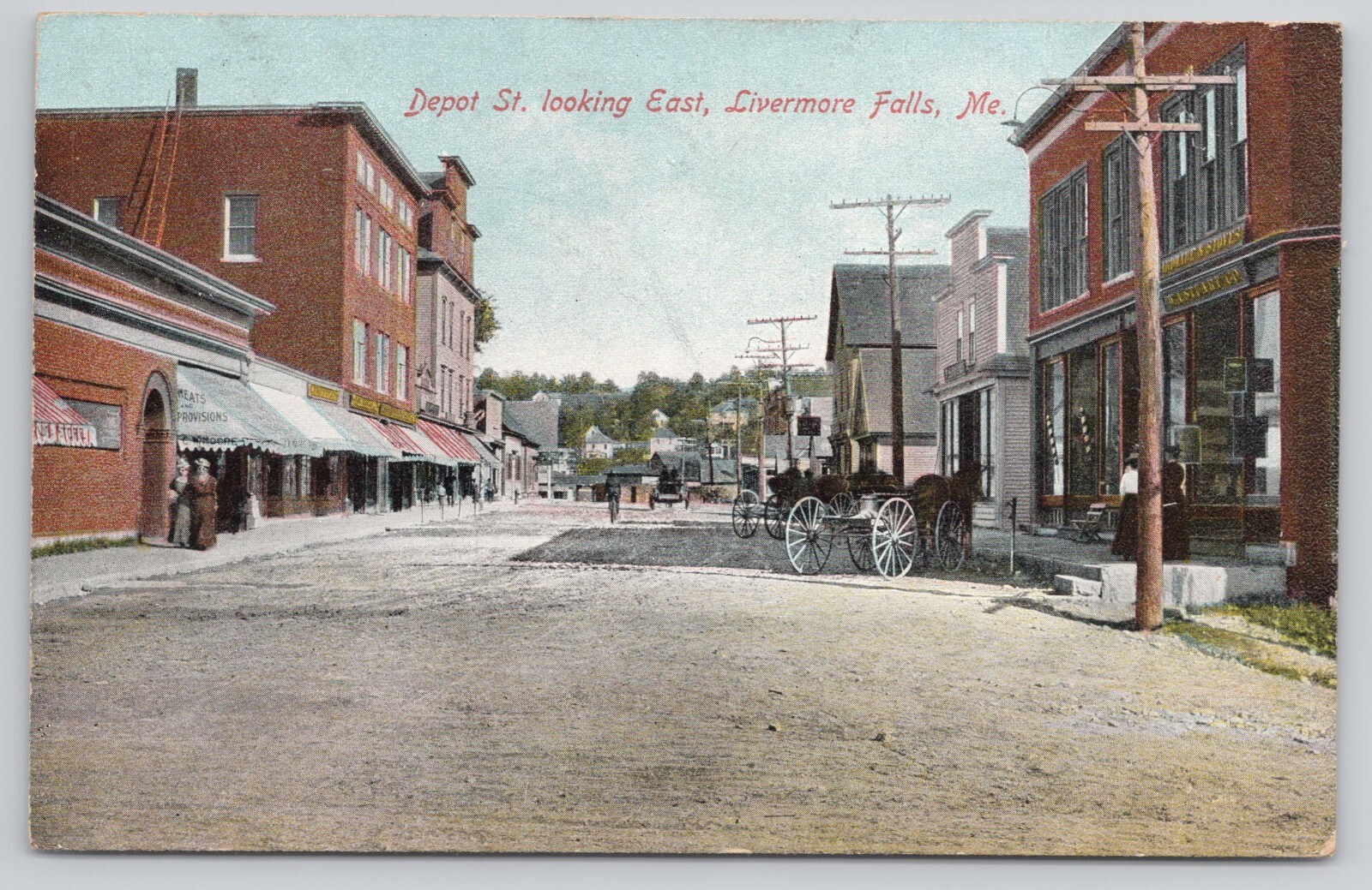 Depot Street Looking East Horse Carriages Livermore Falls Maine ME 1911 Postcard