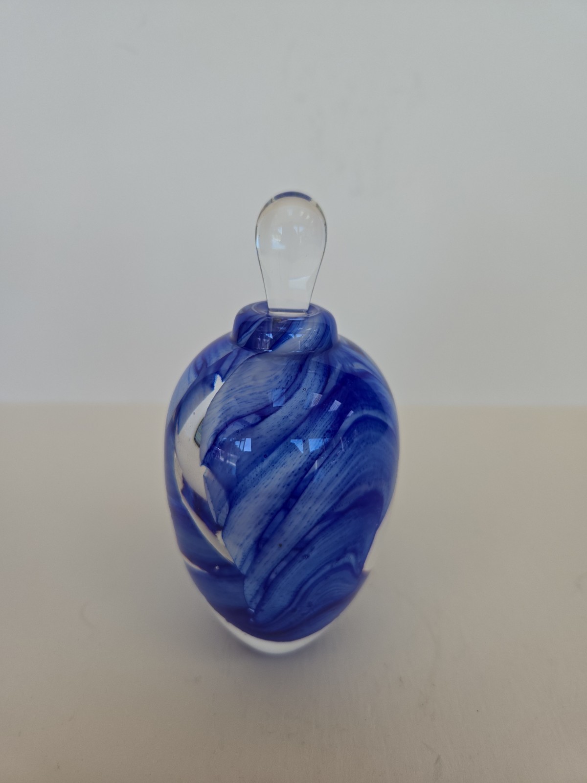Vintage 1981 Vitrix Hot Glass Studio Perfume Bottle Blue Swirl Corning NY Signed