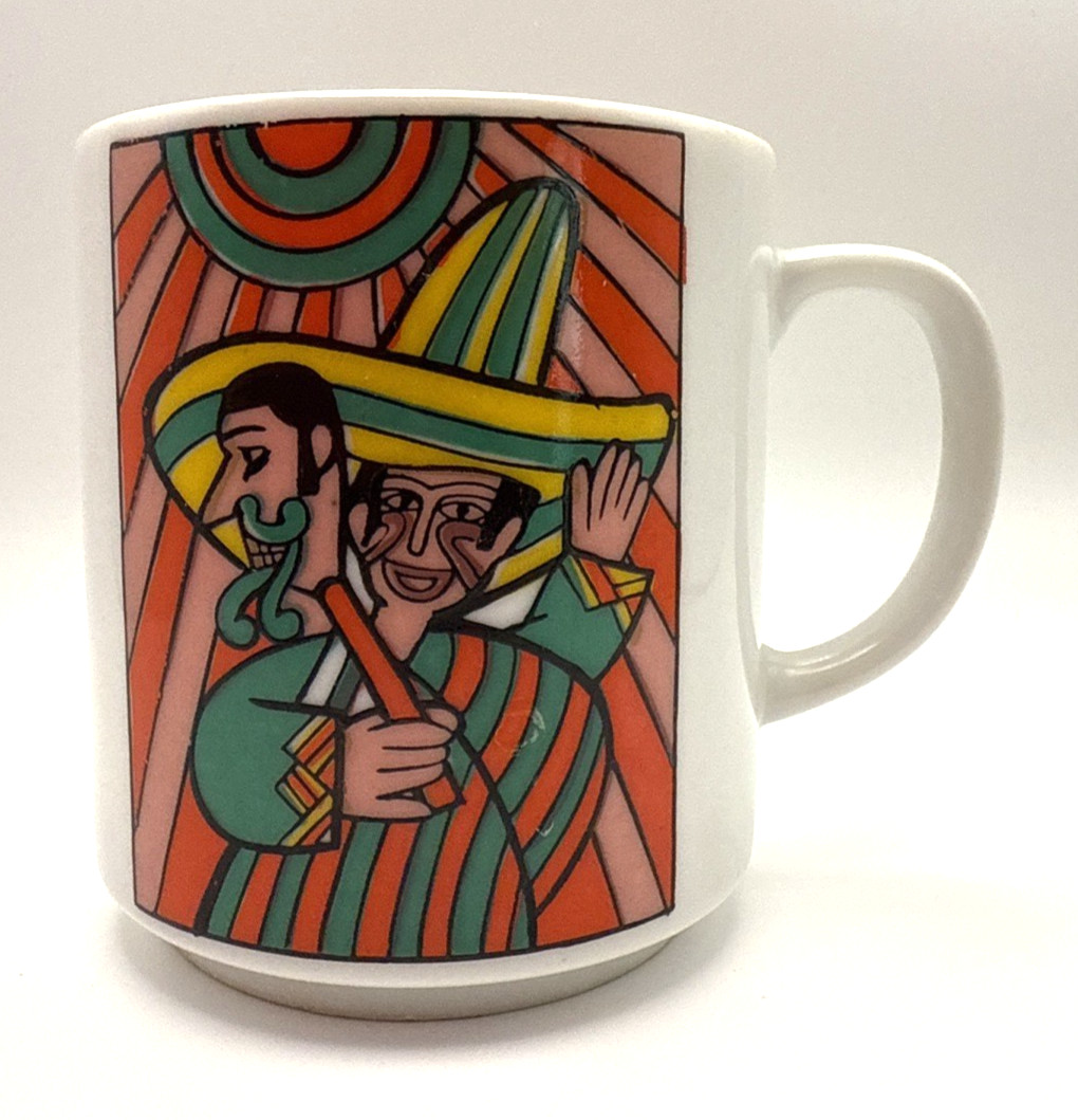 1969 Vintage Fiesta Del Monte Advertising Campaign Mug-Mexican Art Scarce White