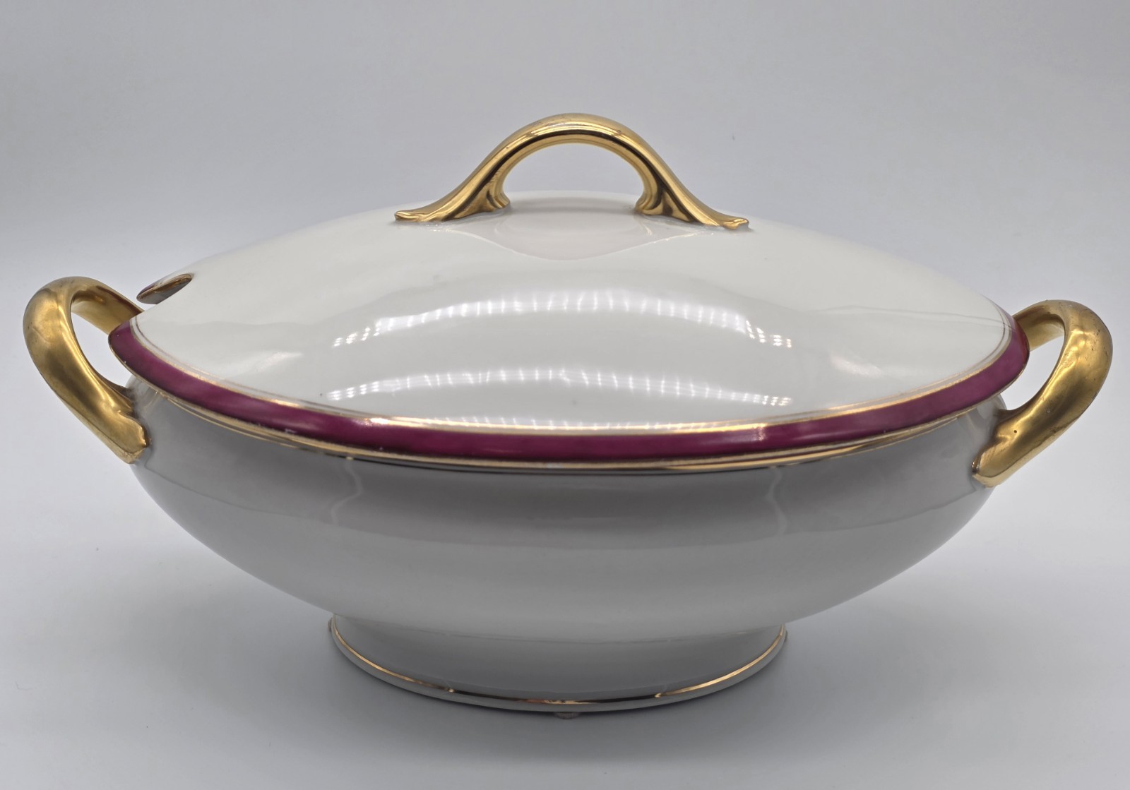 Antique Legrand Godin Limoges France Lidded Soup Tureen Gold Red Trim