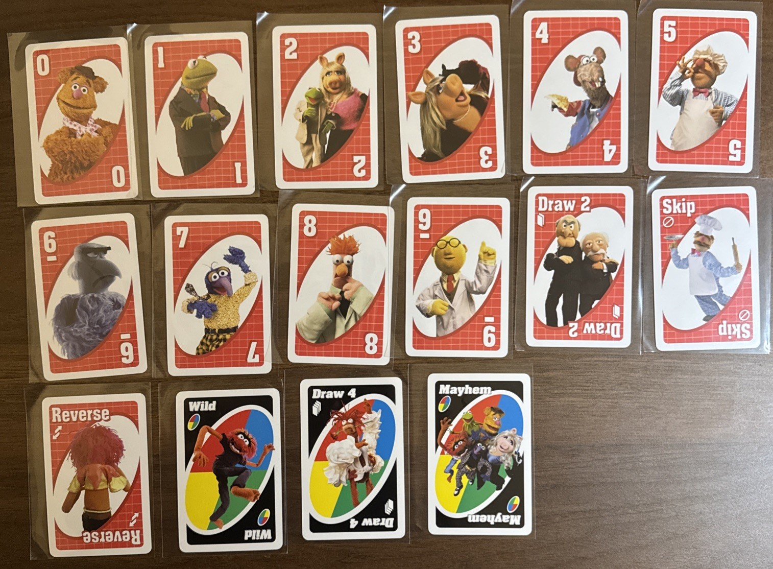 (16) Muppets Cast, 2003 Mattel Uno Playing Cards, Red, Lot of 16, NMMT