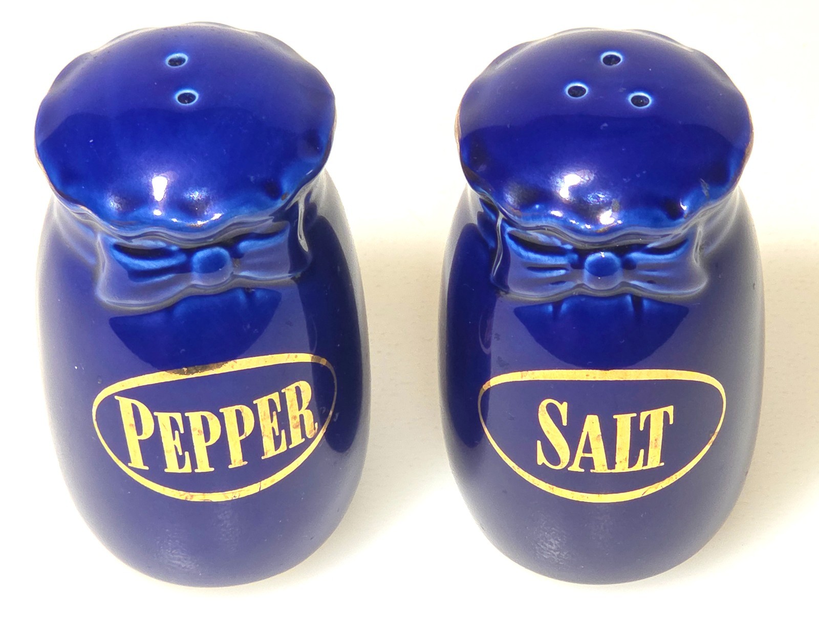 Vintage Cobalt Blue Salt and Pepper Shakers Gold Trim Great Rustic Vrbo decor