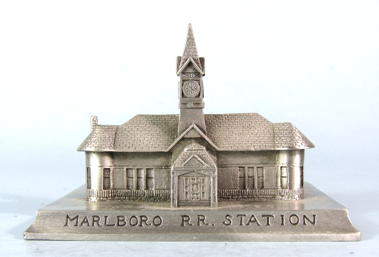 MARLBORO Railroad Station MA Vintage Hudson Pewter Metal Souvenir Building