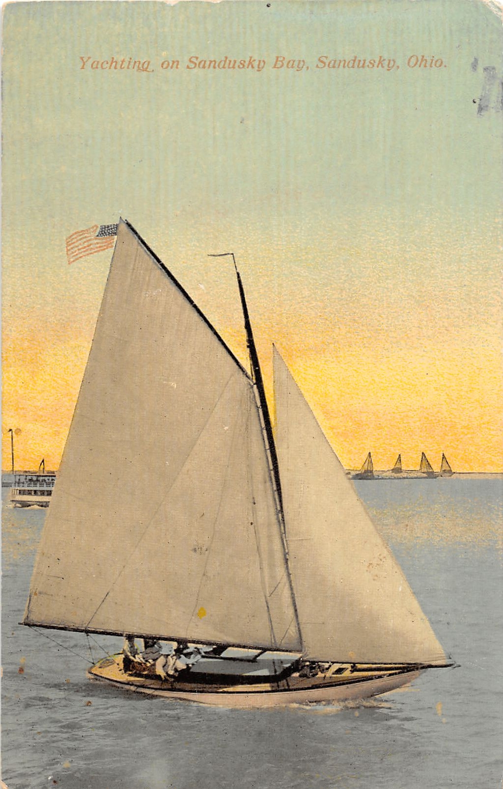 J70/ Sandusky Bay Ohio Postcard c1910 Sailboat Yacht Lake Erie  318