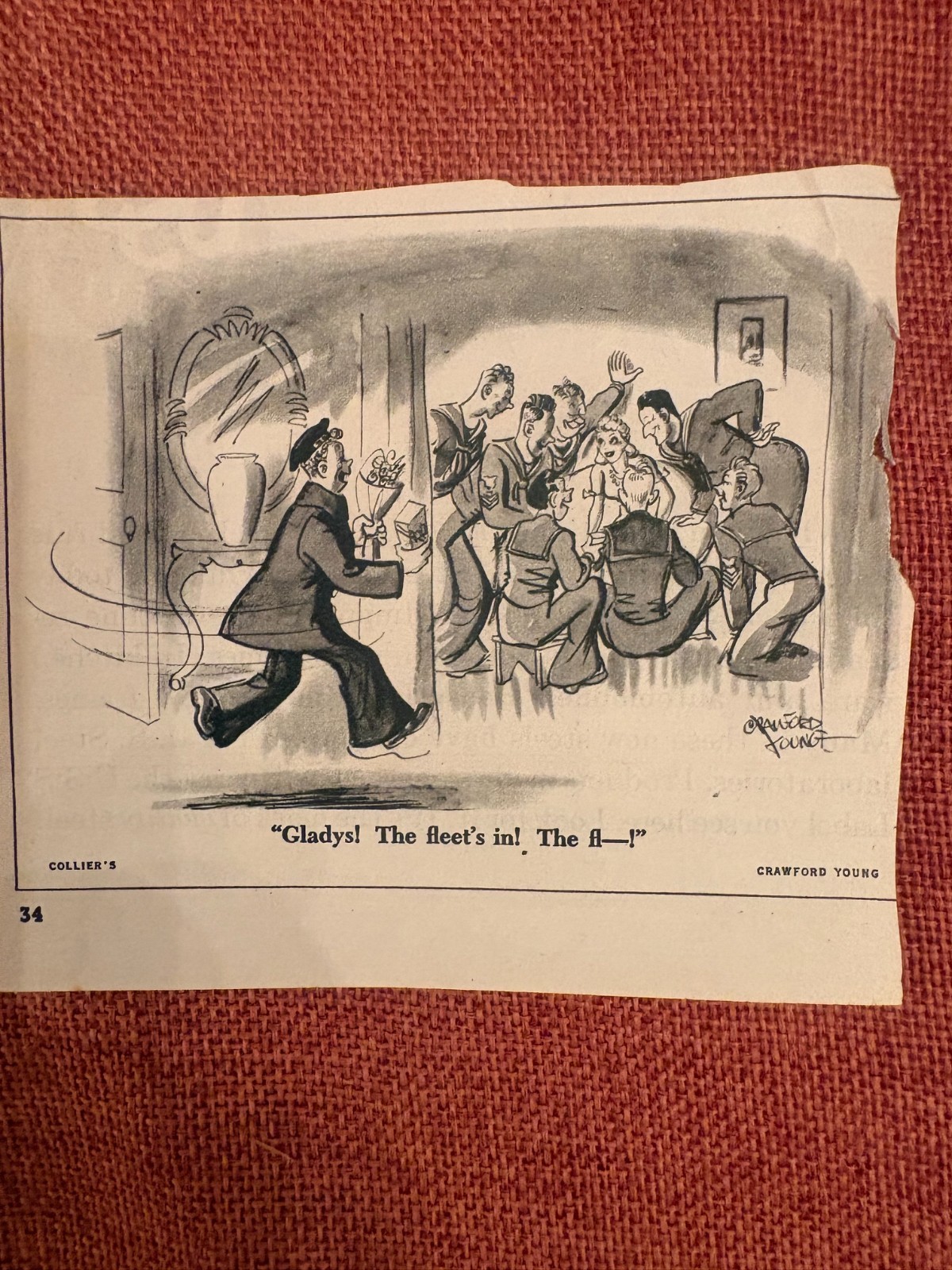 Original Collier\'s (1940s) Magazine Signed Cartoon Clipping by Crawford Young