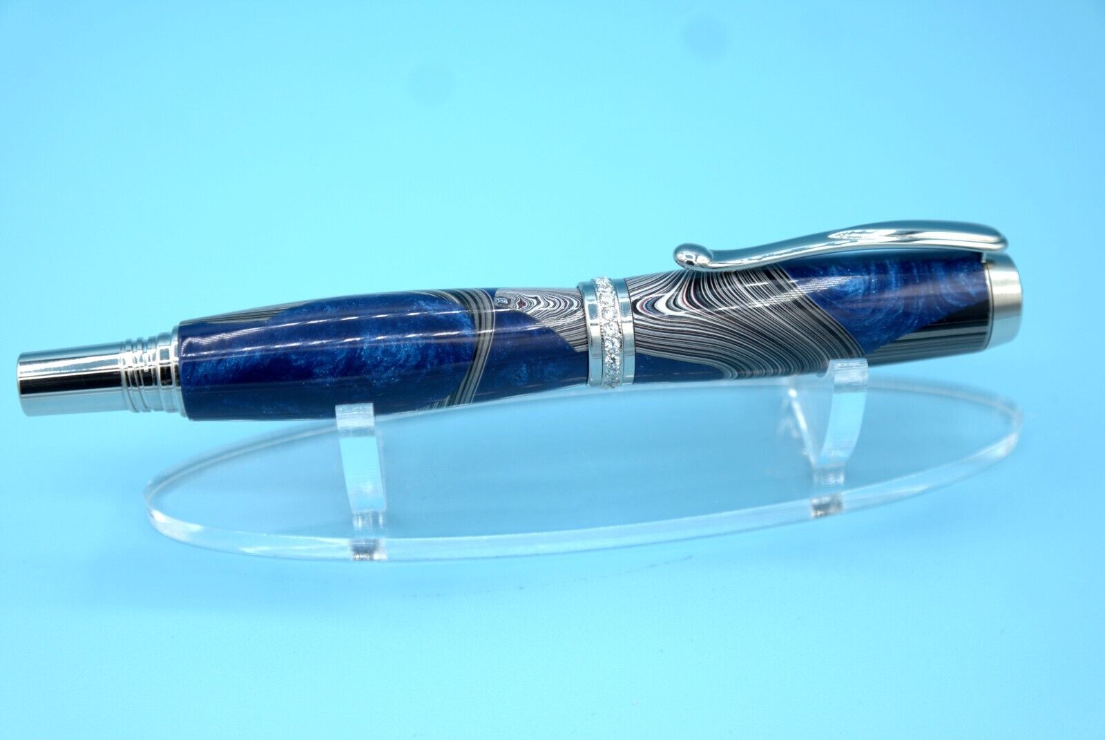Fordite cast Blue Rare Artisan Venus Rollerball Pen Palladium & Glass Crystals