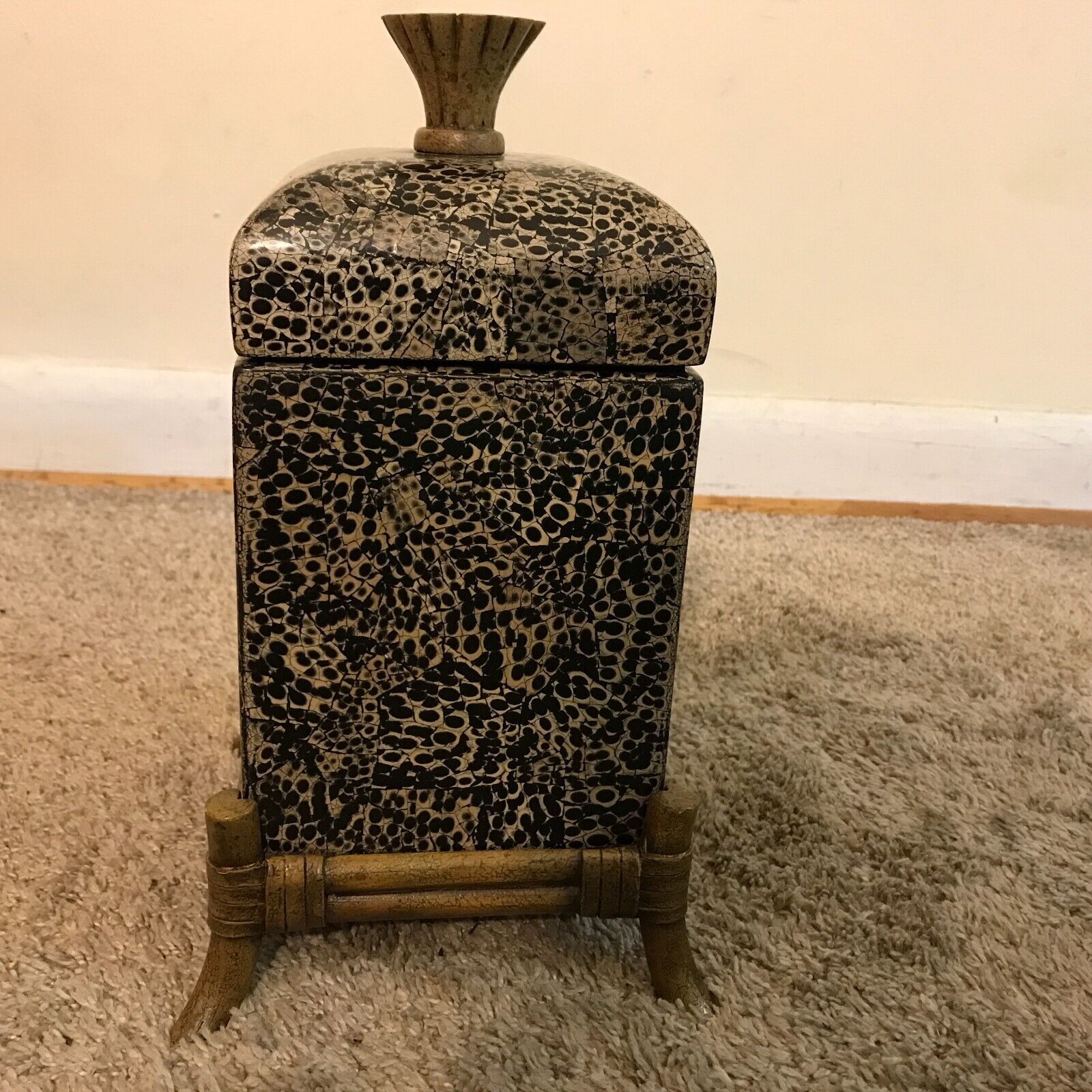 Maitland Smith Spotted Cheetah / Leopard Print Wooden Box on Stand