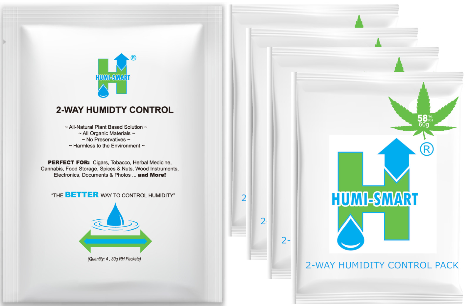 Humi-Smart 58% RH 2-Way Humidity Control Packet – 60 Gram 4 Pack