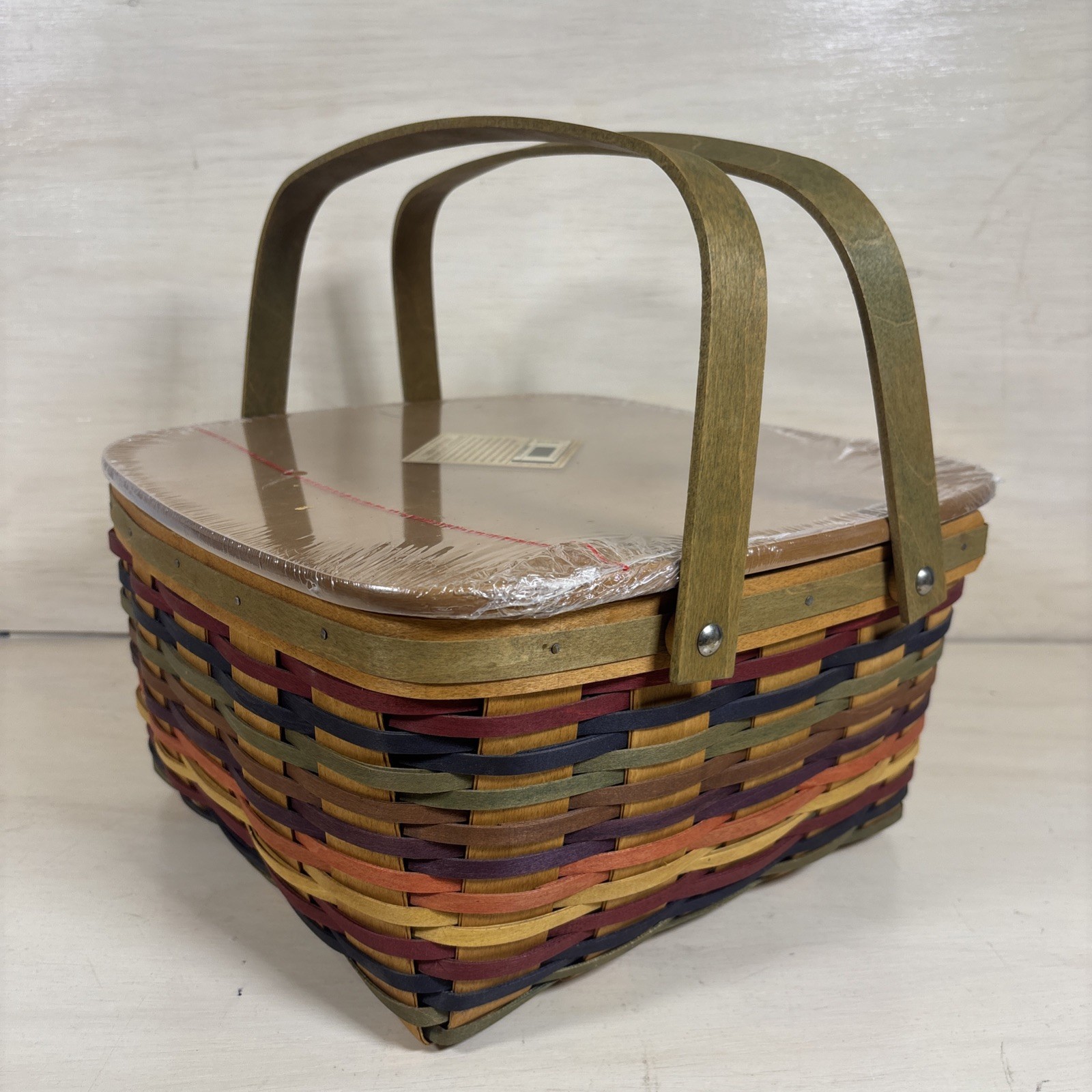 Longaberger 2008 RARE Fiesta Cake Basket w/ Woodcraft Lid & Protector