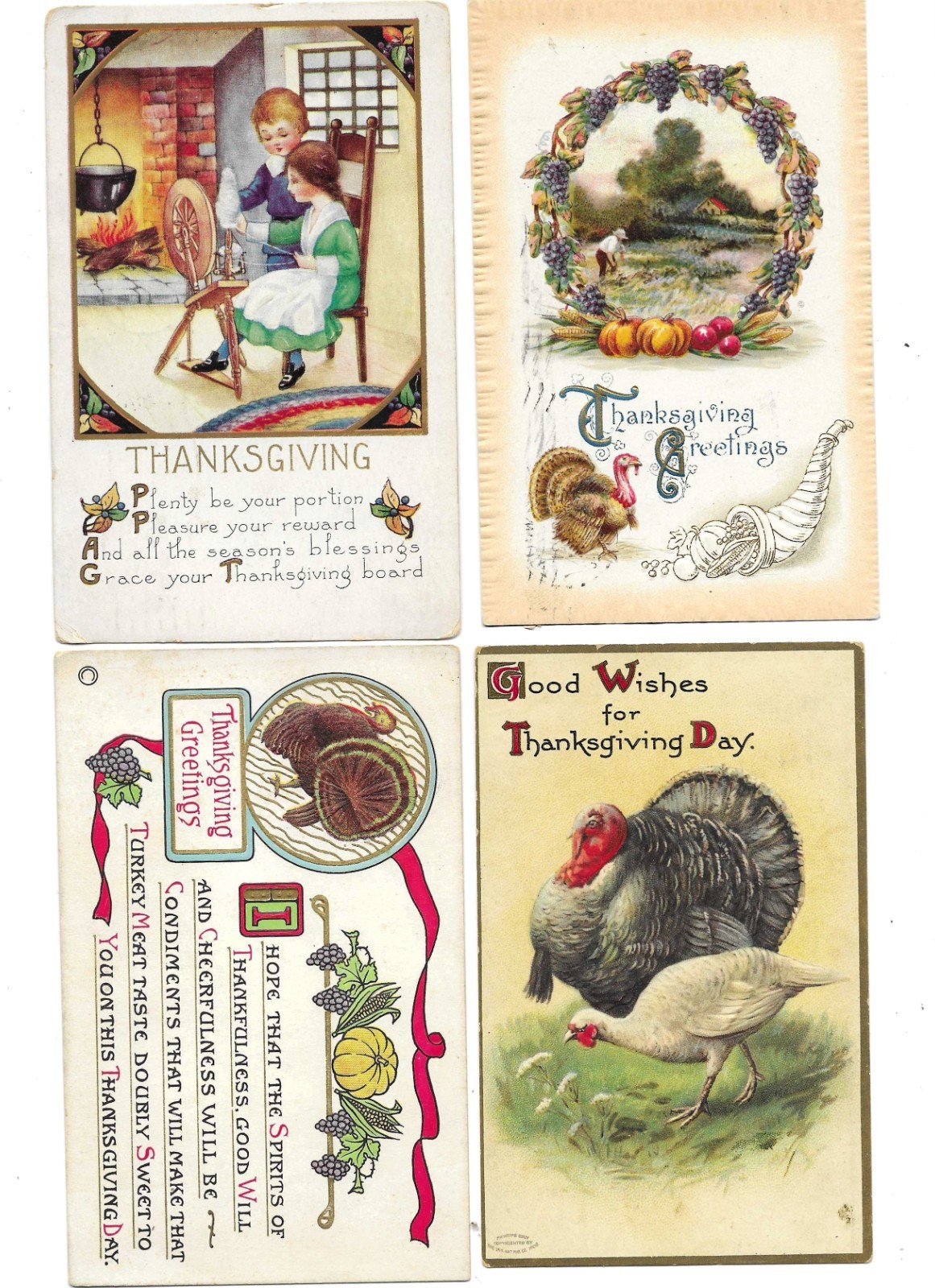 Lot of 4 Vintage Thanksgiving Day Postcards Children - Turkeys 1906-1910 Embossd