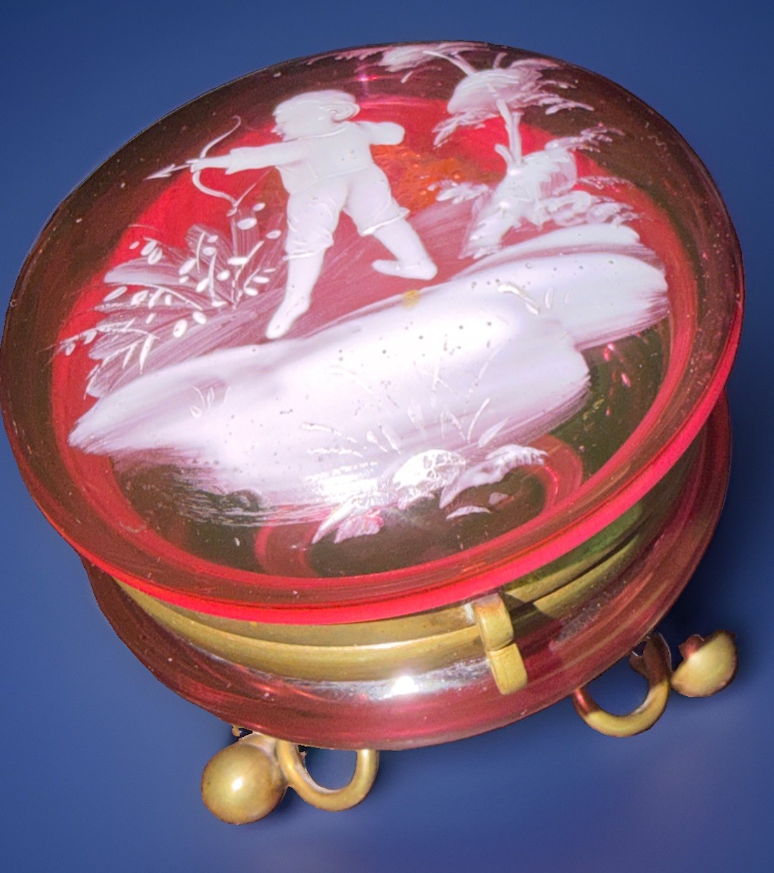 mary gregory cranberry glass trinket Container. mary gregory cranberry glass trinket Container.
