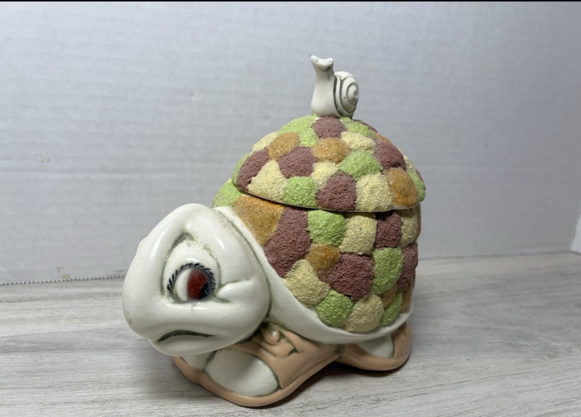 Vintage MCM Ceramic Turtle Trinket Box RARE Beautiful Art