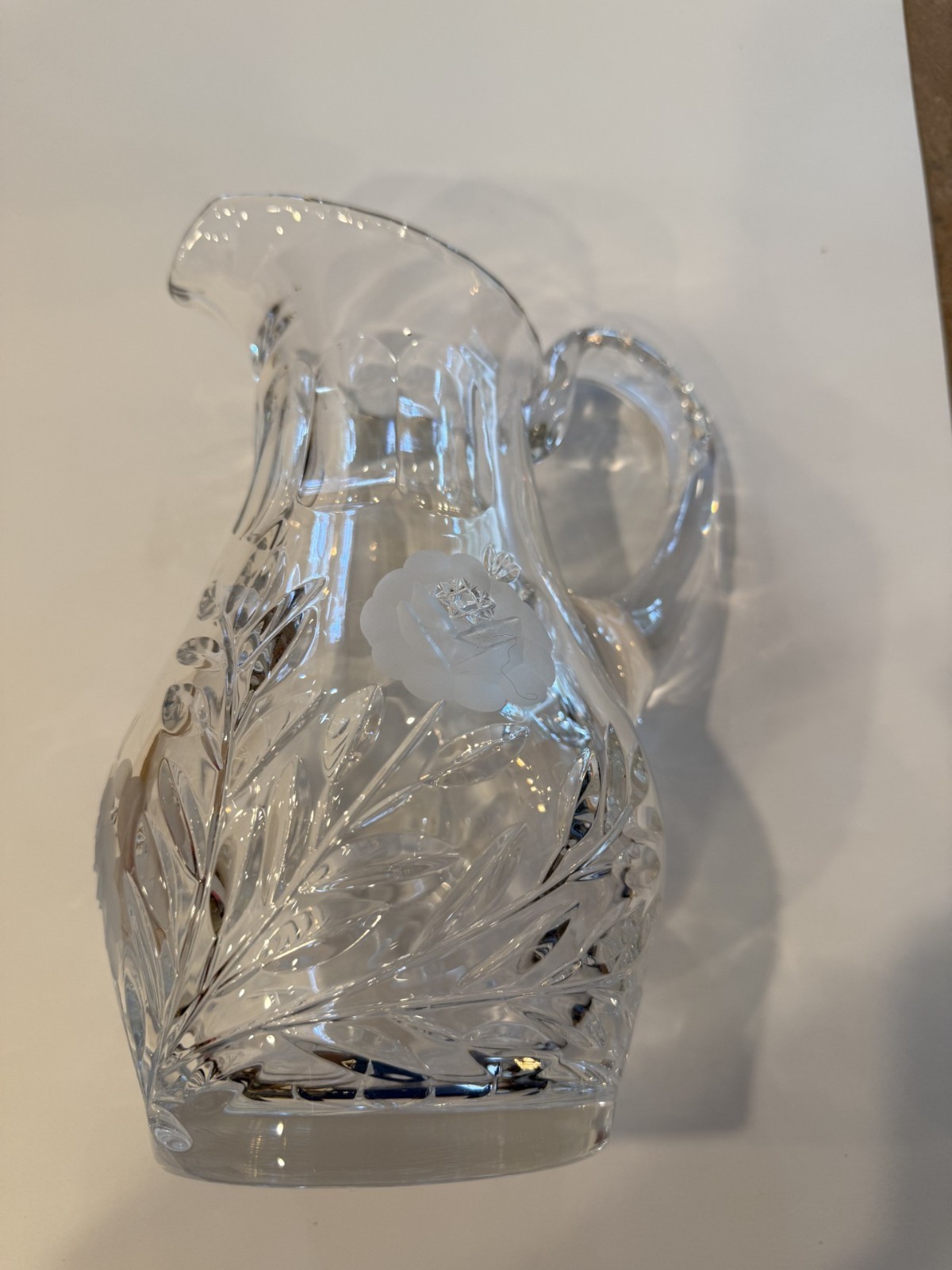 Vintage Clear Cut Glass Flower Floral Pitcher