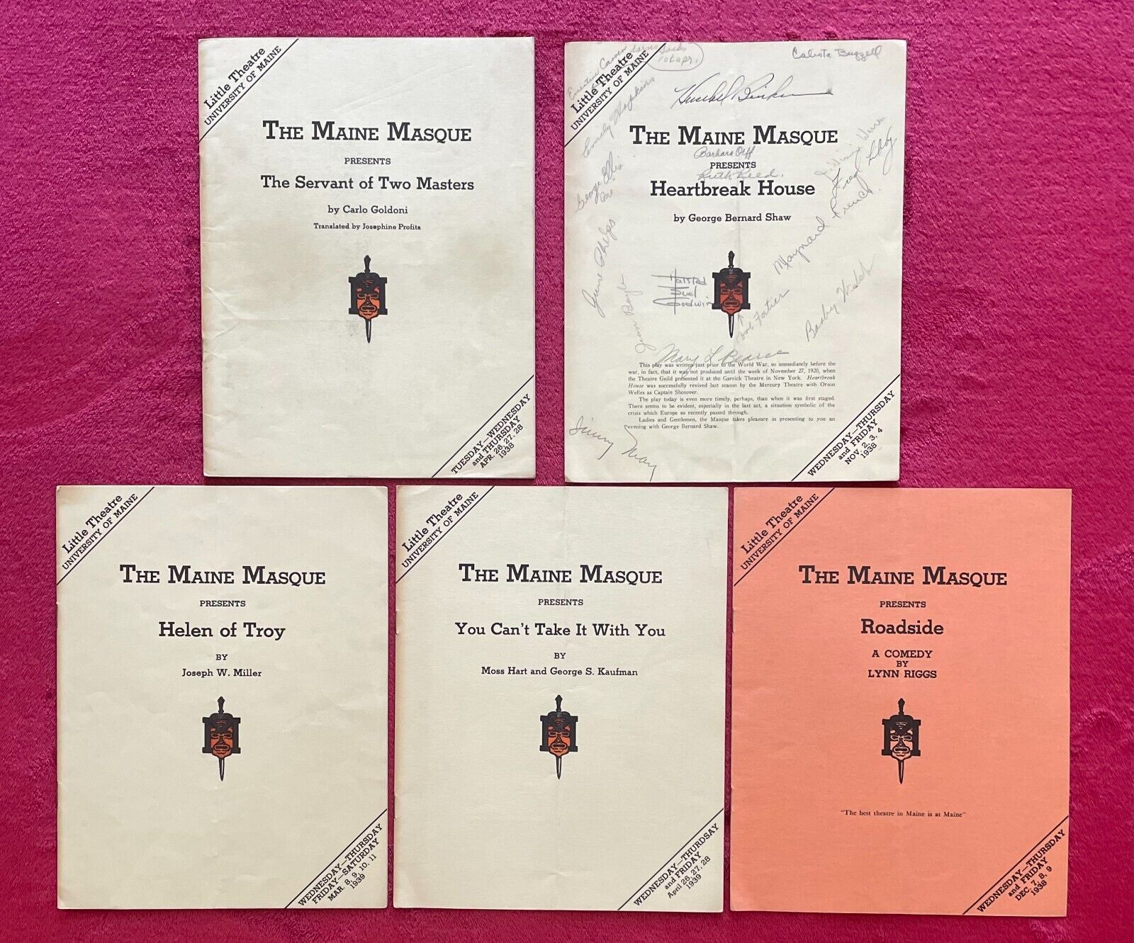 THE MAINE MASQUE LITTLE THEATRE UNIVERSITY OF MAINE PLAYBILLS 1938 39 - 1 SIGNED