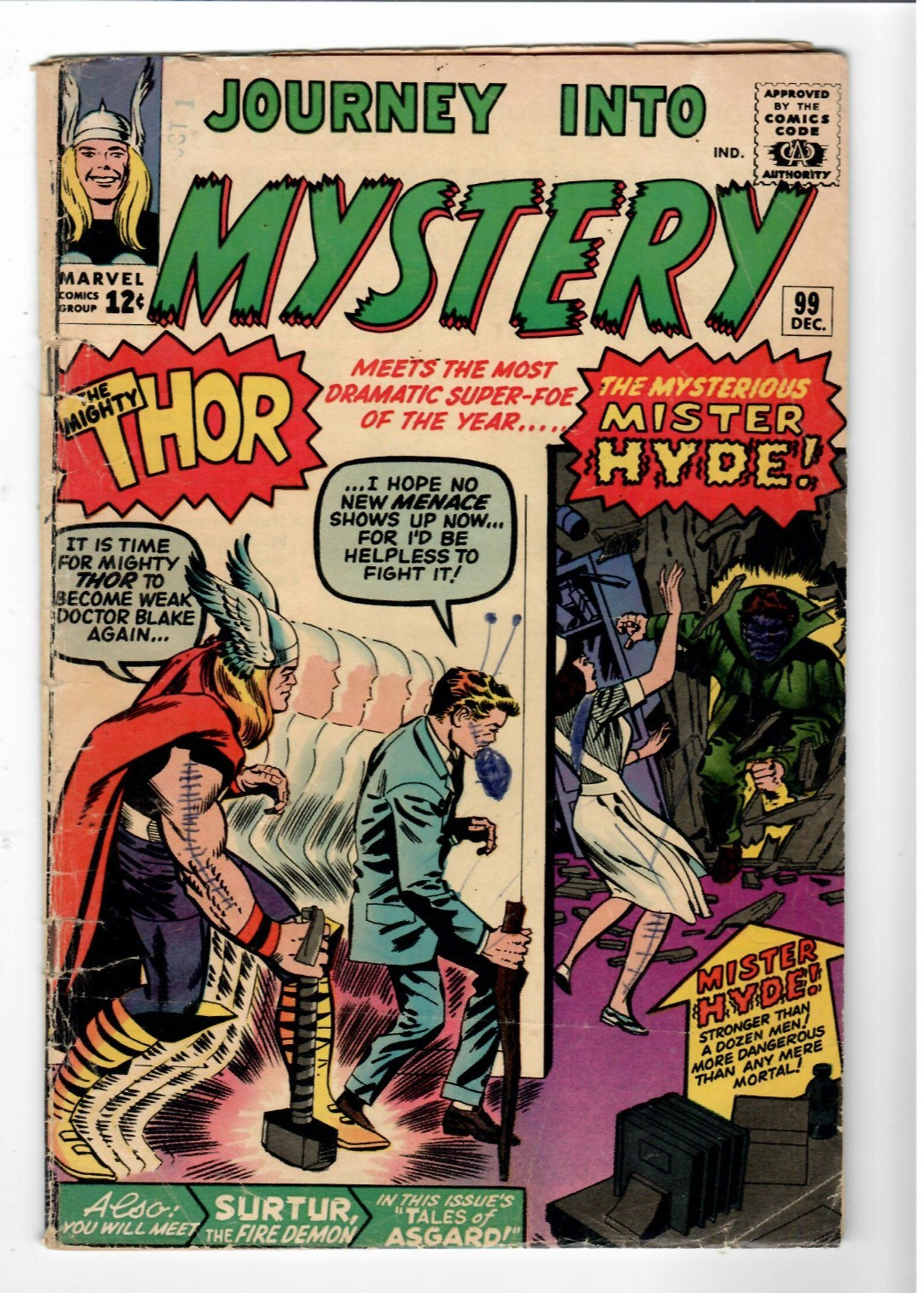 JOURNEY INTO MYSTERY #99 Thor vs. Mr. Hyde Marvel Comics 1963 KirbyArt