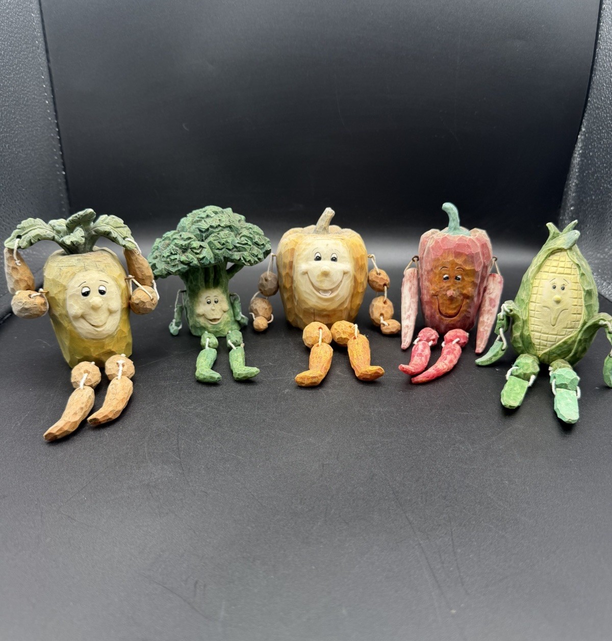 VTG Lot of 5 Resin Anthropomorphic Vegetable Shelf Sitters Jointed Limbs AS IS