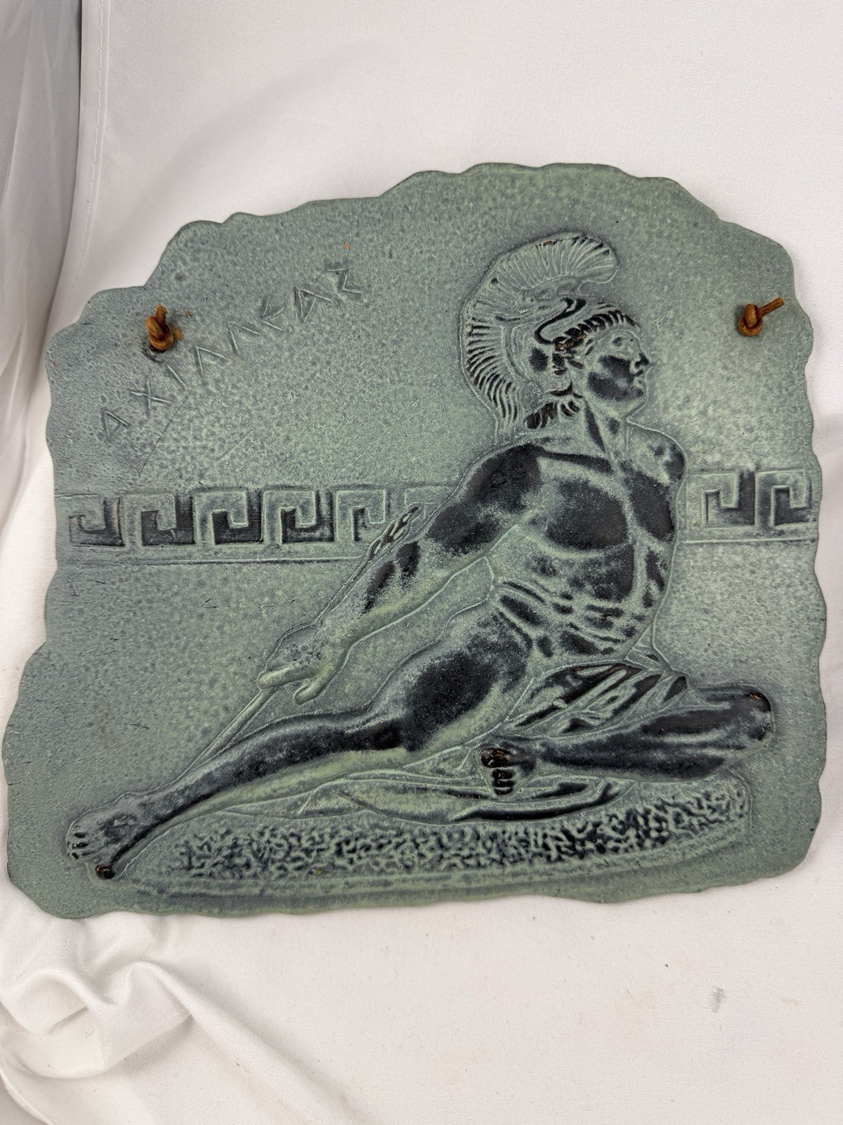 Achilles Greek Style Ceramic Wall Plaque Antique Finish Raised Relief Hanging Achilles Greek Style Ceramic Wall Plaque Antique Finish Raised Relief Hanging