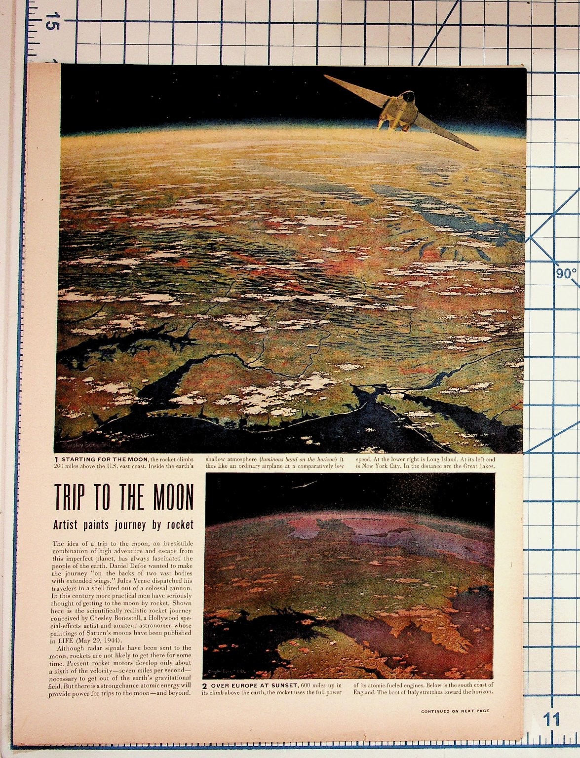1944 LIFE Magazine Chesley Bonestell Trip to Moon Space Art Article Original