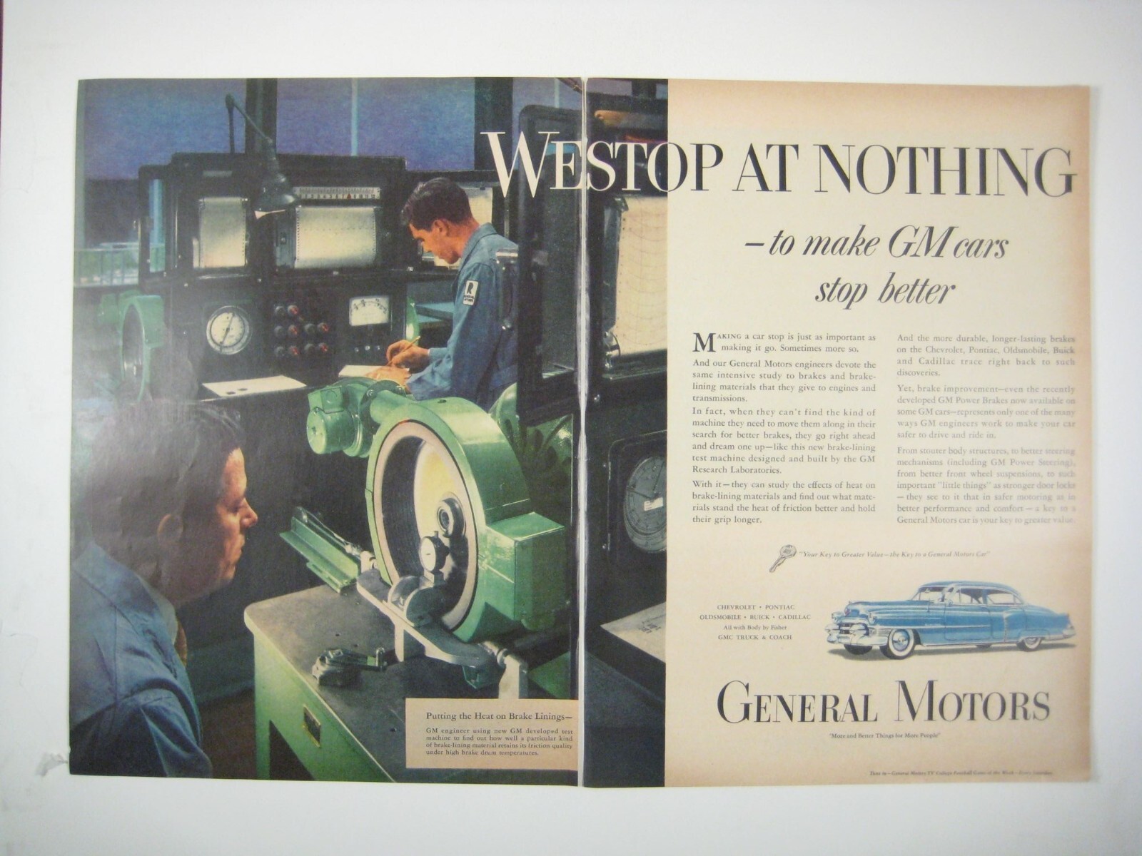 1953 General Motors Vintage Print Ad 2 Page Pontiac Oldsmobile Buick Cadillac