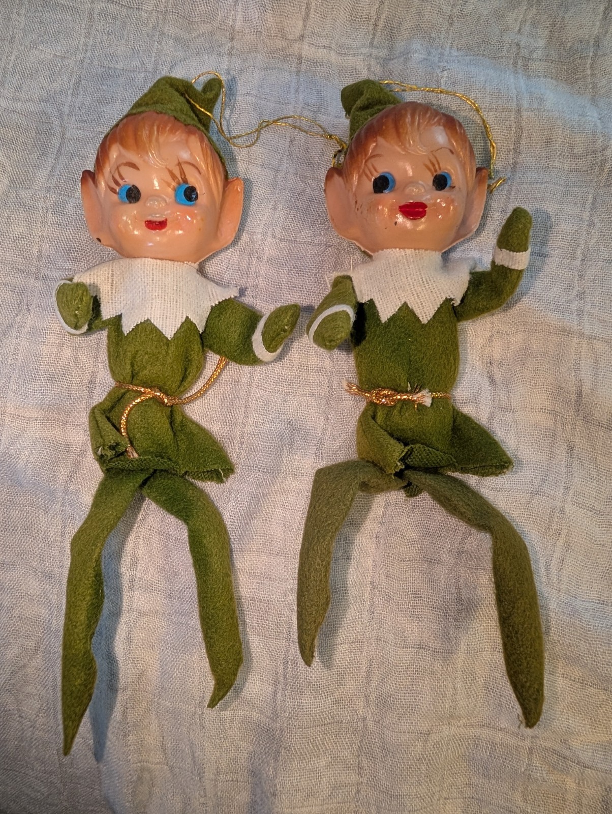 Vintage 60s Christmas Knee Hugger Elf LOT Elves Pixie Japan Ornaments 2 Pc 
