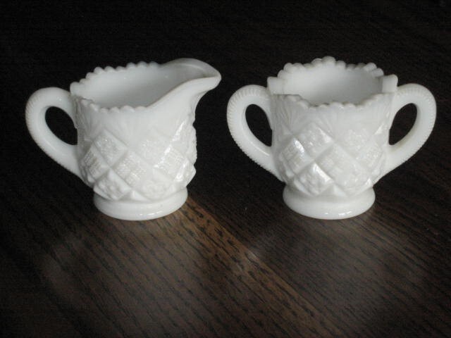 Vintage Child's Mini Westmoreland ? Milk Glass Sugar & Creamer Set