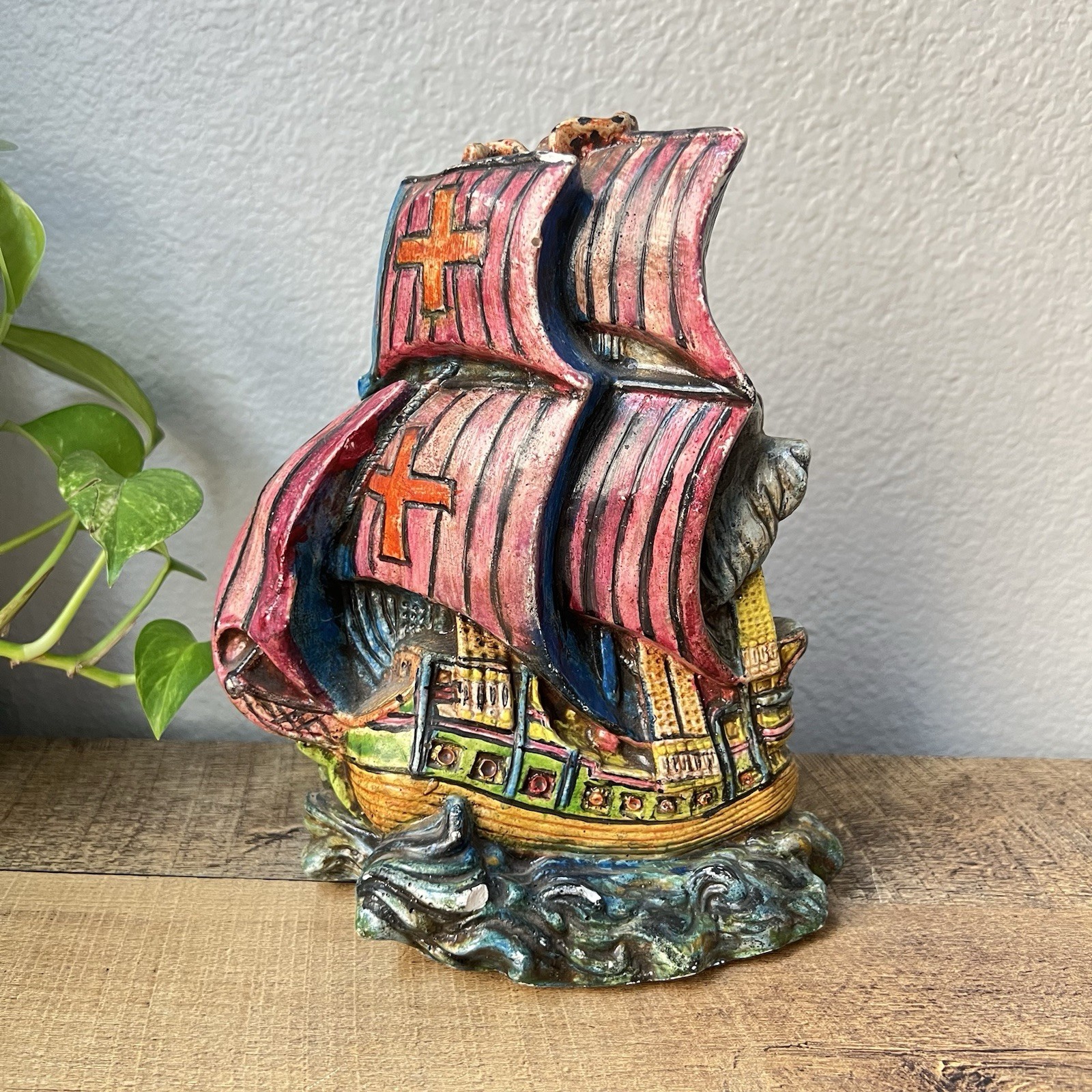 Vintage Sailing Ship Pirate Ship Nautical Plaque Bookend Decor