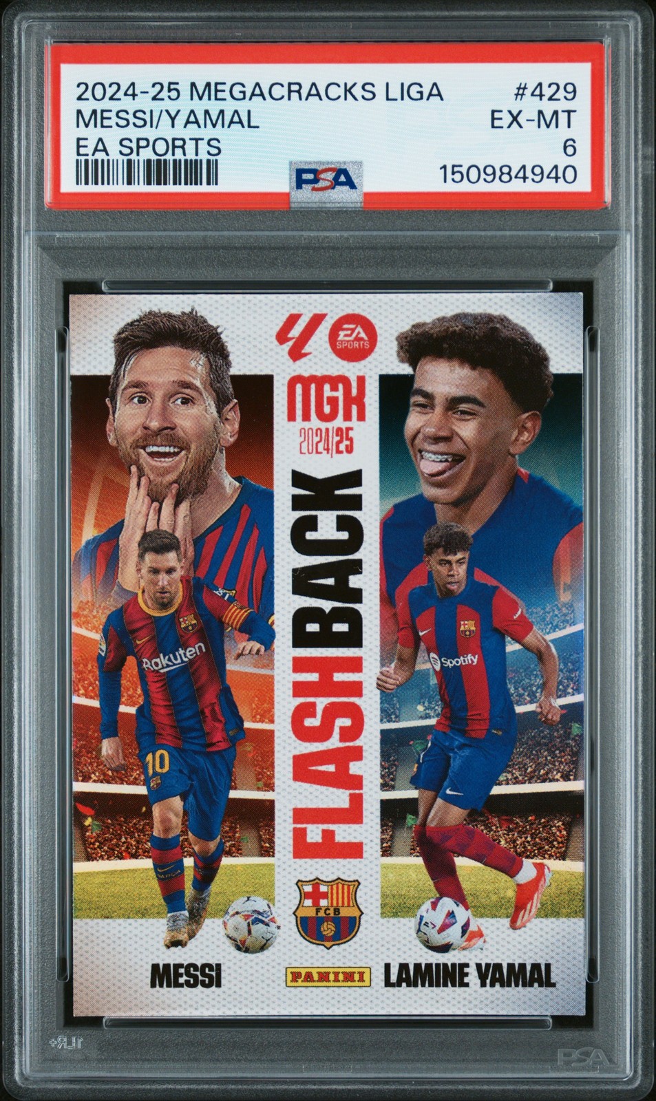 2024 PANINI MEGACRACKS MGK LALIGA EA SPORTS #429 LAMINE YAMAL/LIONEL MESSI PSA 6