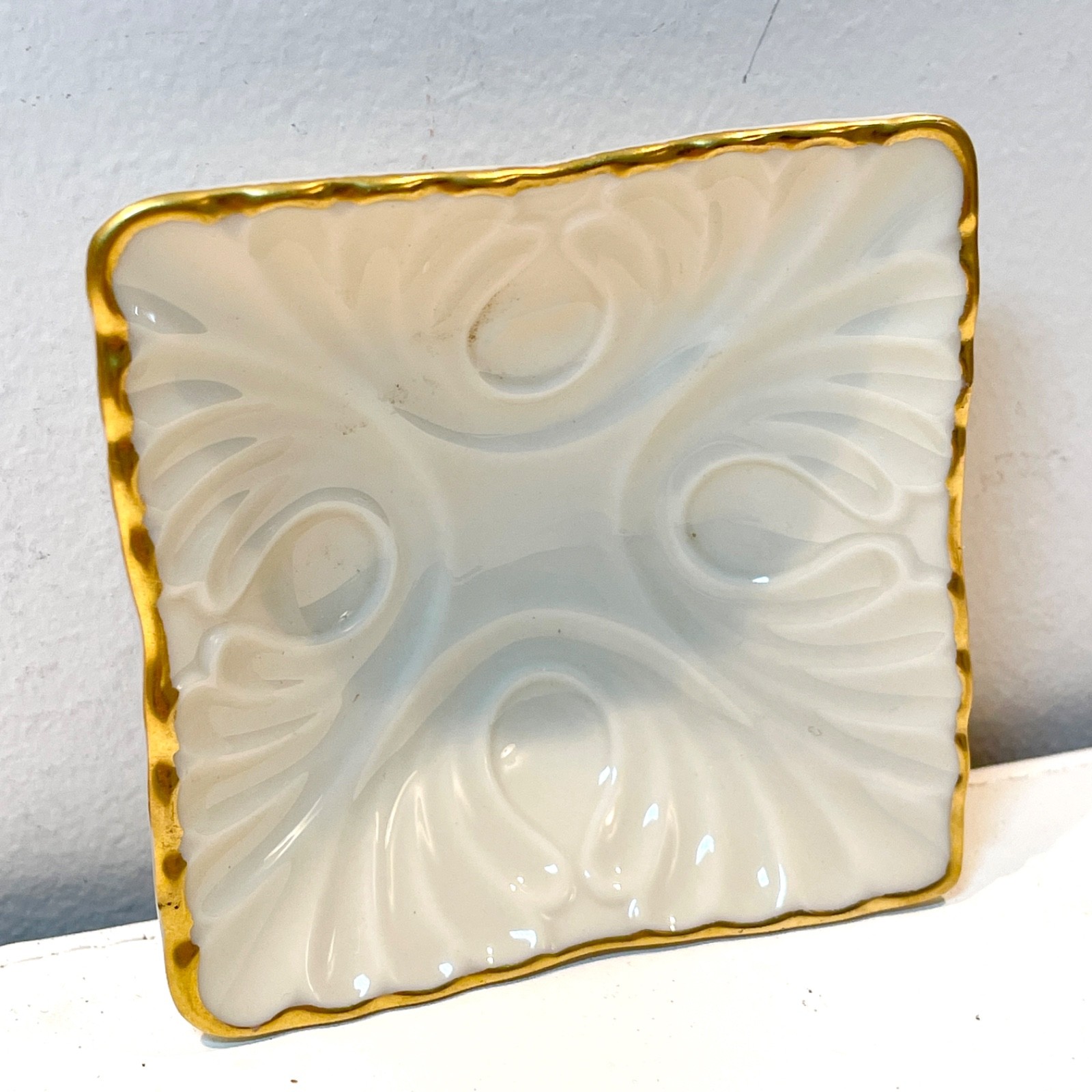 Vintage Lenox Ivory Porcelain Square Trinket Dish 24K Gold Trim w Feet Vintage Lenox Ivory Porcelain Square Trinket Dish 24K Gold Trim w Feet