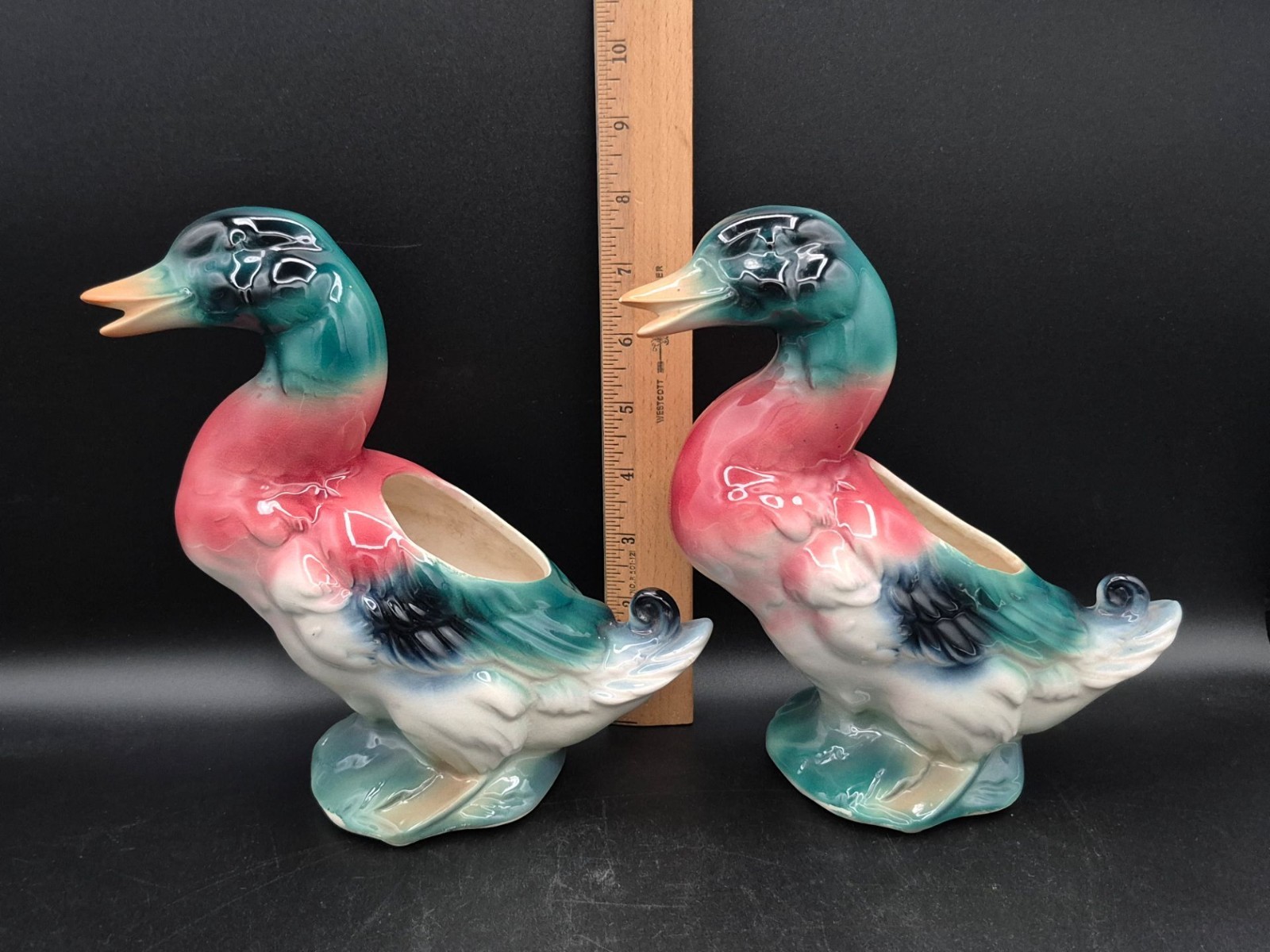 Set Of 2 Royal Copley Ceramic Mallard Duck Planter Vases, 8\