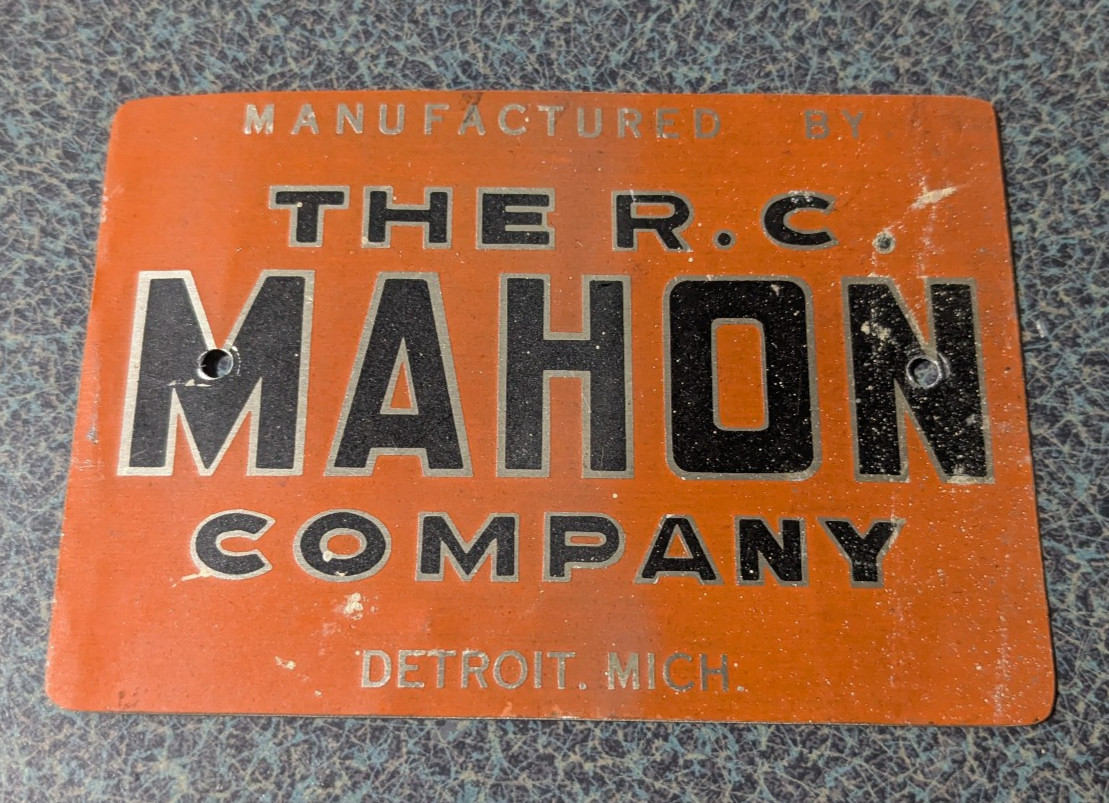 VTG Metal Manufactured By The R.C. Mahon Company Detroit Michigan Nameplate Sign