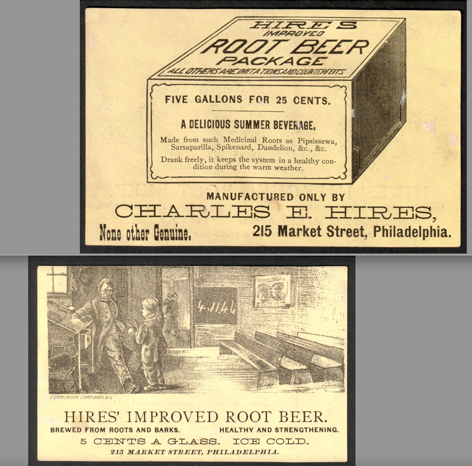Very RARE c 1870\'s Hires Root Beer 5¢ Glass Errickson RM.12 Victorian Trade Card