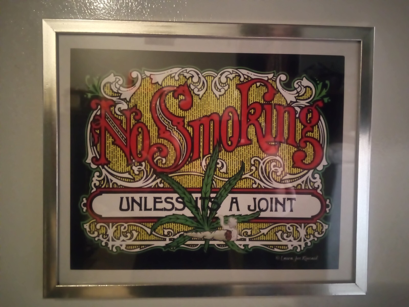 No Smoking (Unless it\'s a joint) framed Cannabis wall art, collectible.