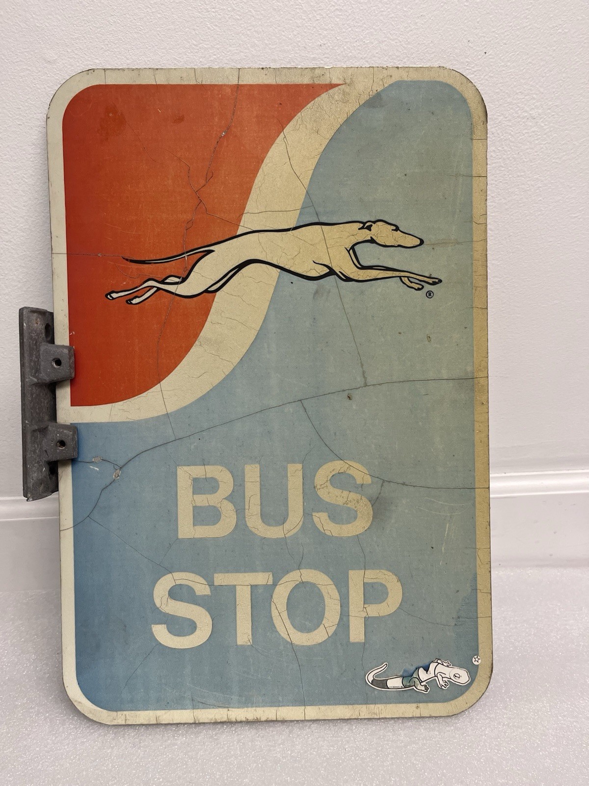 Vintage Greyhound Bus Stop double-sided tin sign Original 18X12 1960s-1980s