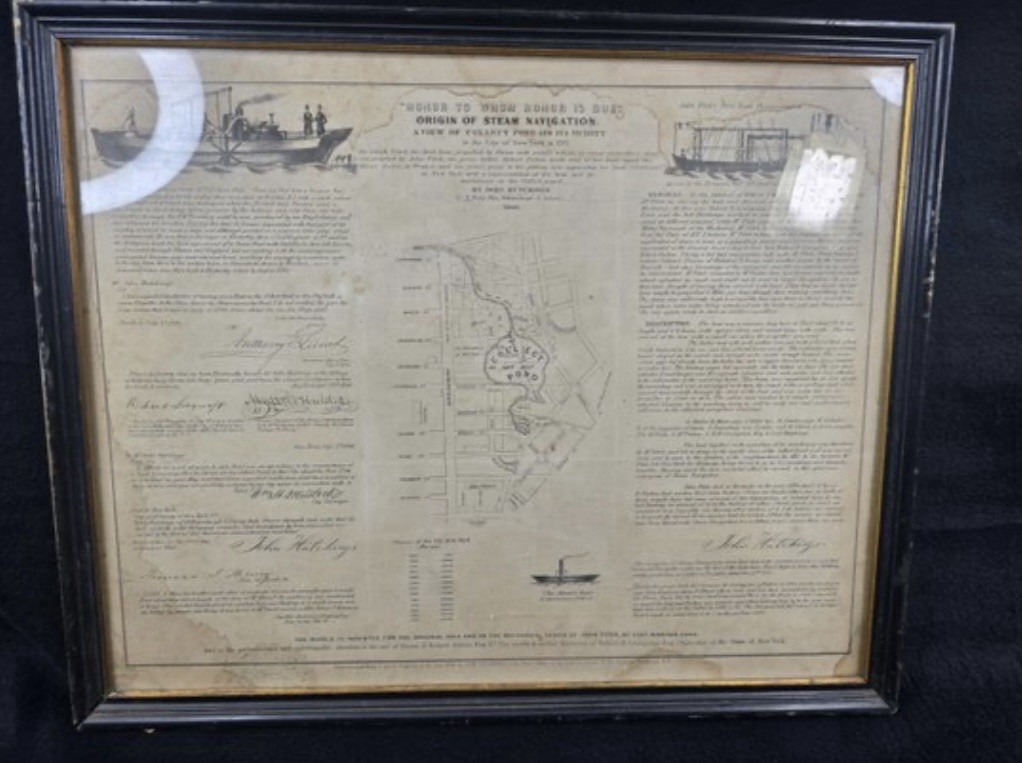Rare 1846 Broadside \'Origin Of Steam Navigation\' By John Hutchins Framed.