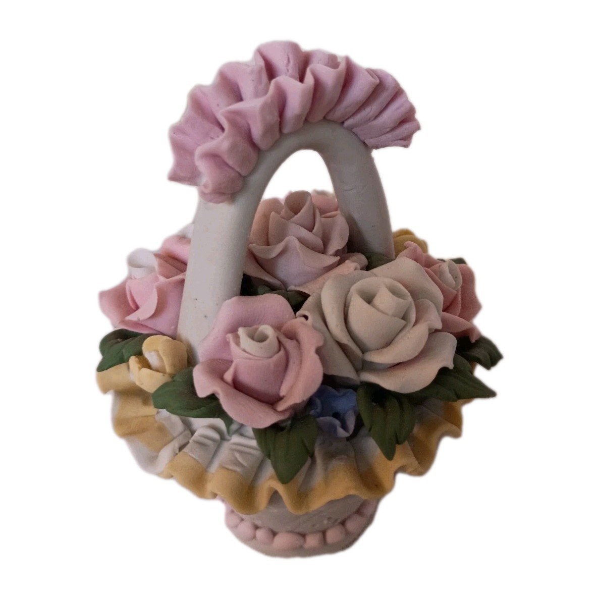Vintage Capodimonte Style Porcelain Flower Basket Figurine Pastel Roses Bow GUC Vintage Capodimonte Style Porcelain Flower Basket Figurine Pastel Roses Bow GUC