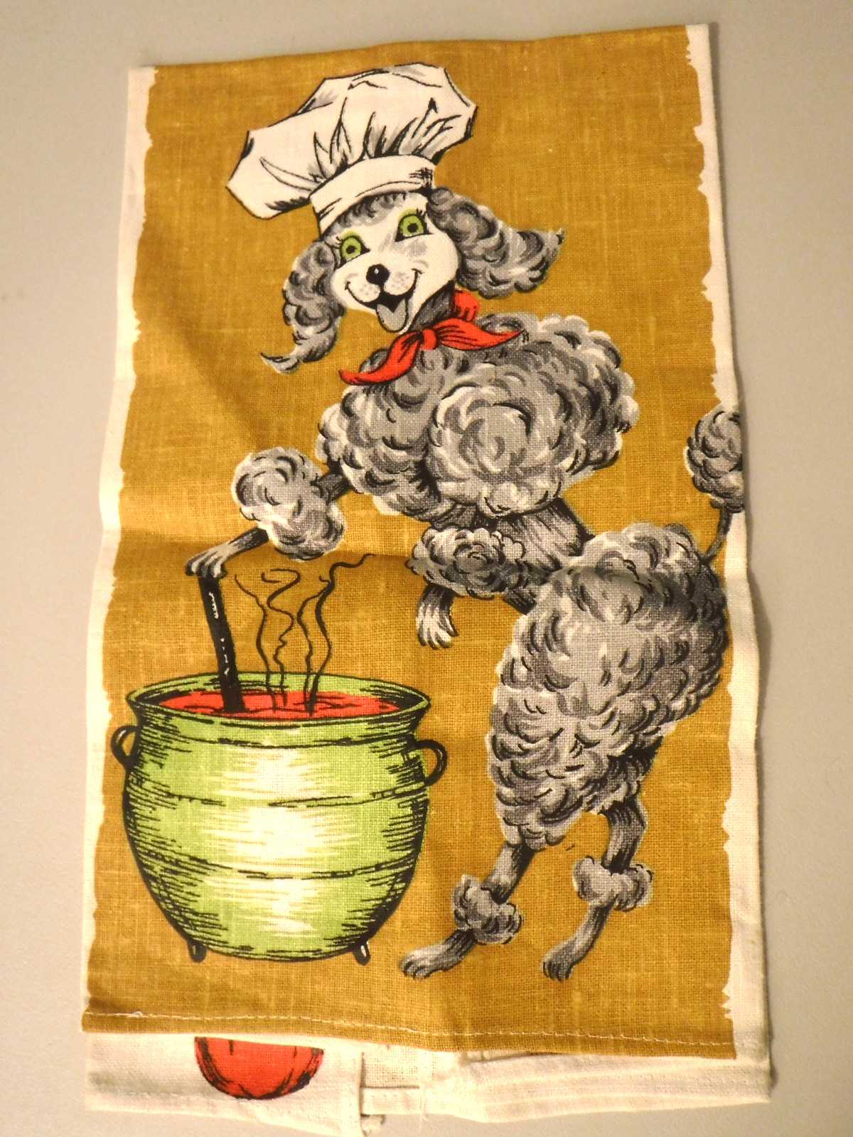 NEW Vintage Linen POODLE CHEF Kitchen Tea Dish Towel Dog Cooking Baking Cute