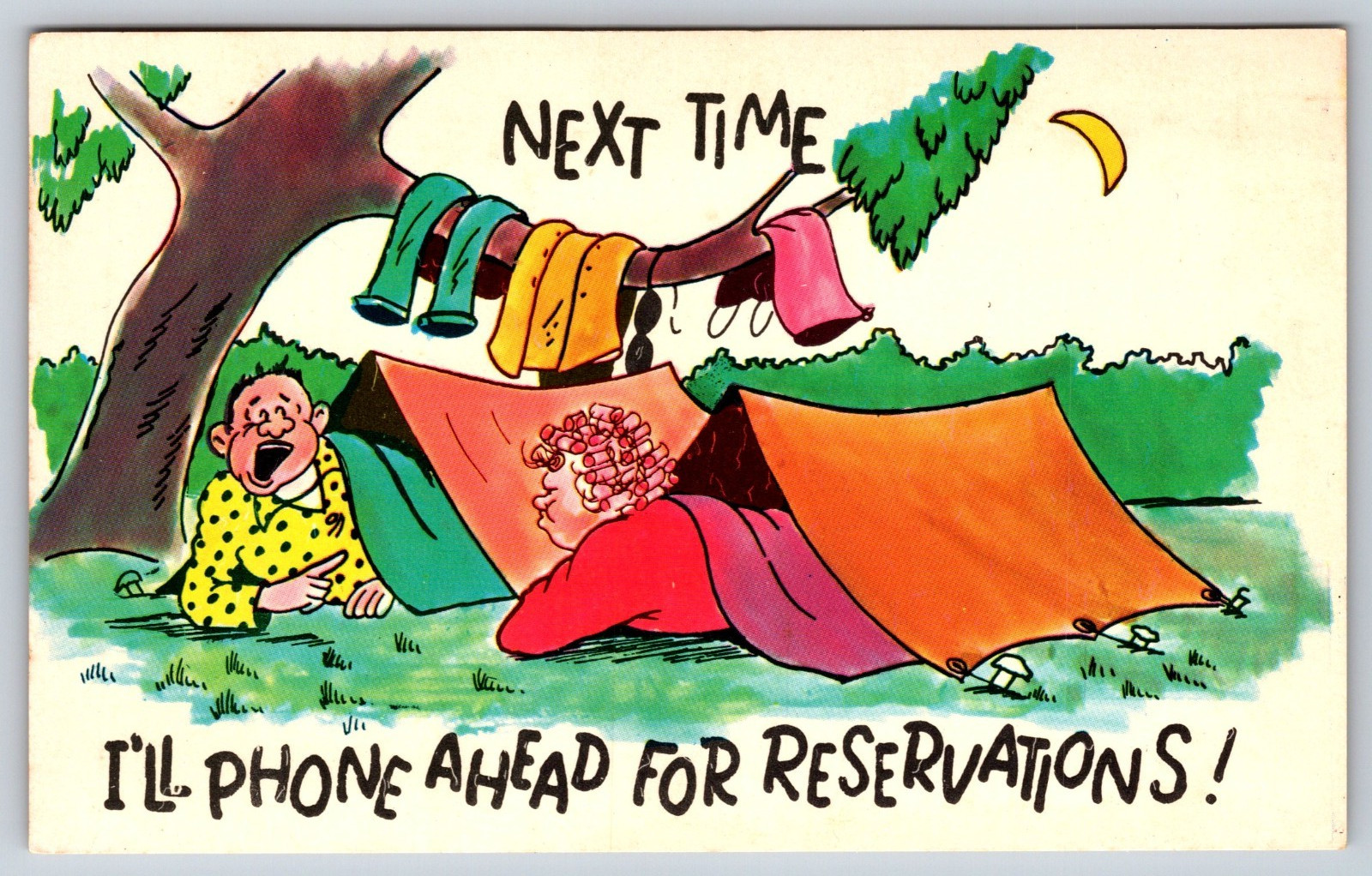 Vintage Postcard, Humor, Camping, Plastichrome