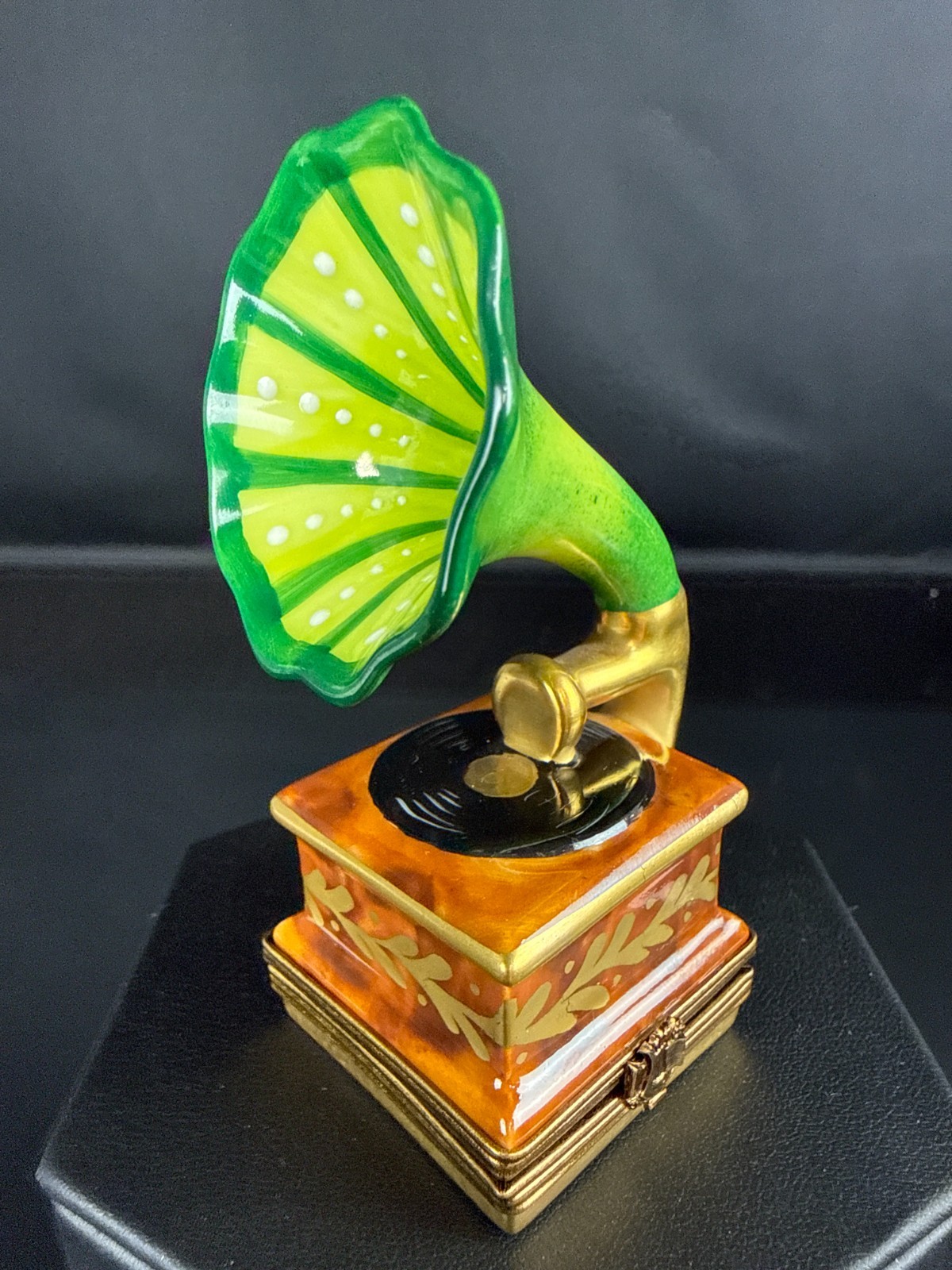 Vintage Limoges Signed Gramophone Peint Main Trinket Box
